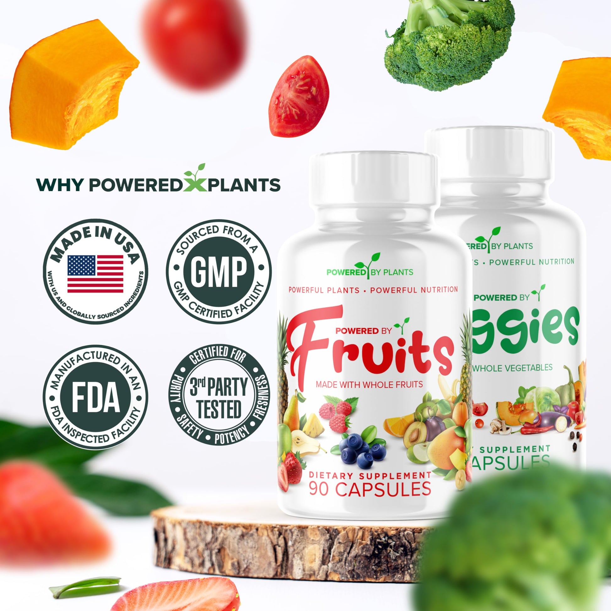 Daily Fruits and Veggies Supplement - 180 Capsules for 30 Days, Non GMO & Gluten Free Superfood with Natural Vitamins - Powered by Plants, 2-Pack POWERED X PLANTS Au supplements