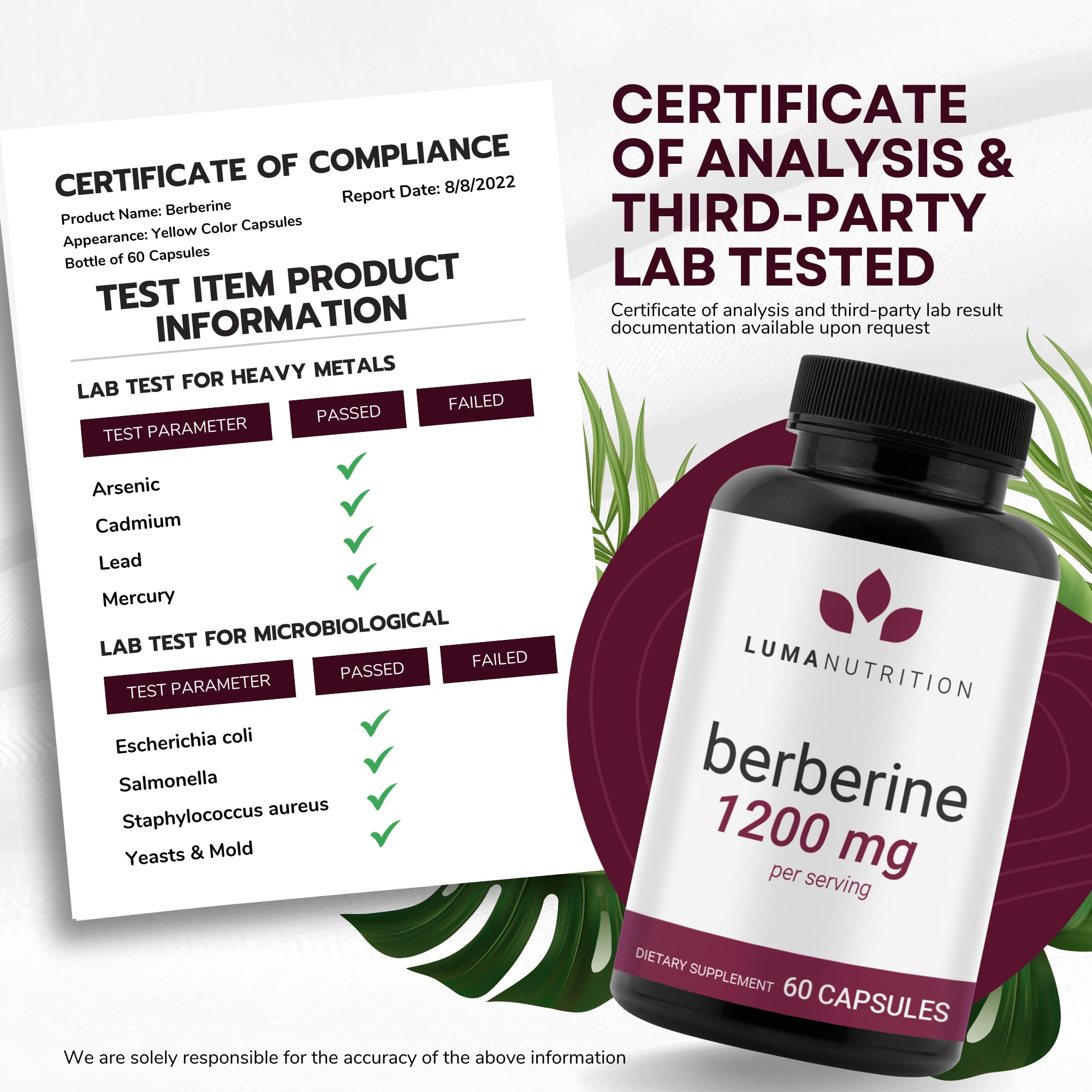 Luma Nutrition Berberine Supplement - Berberine 1200mg Per Serving - Berberine HCI Luma Nutrition Au supplements
