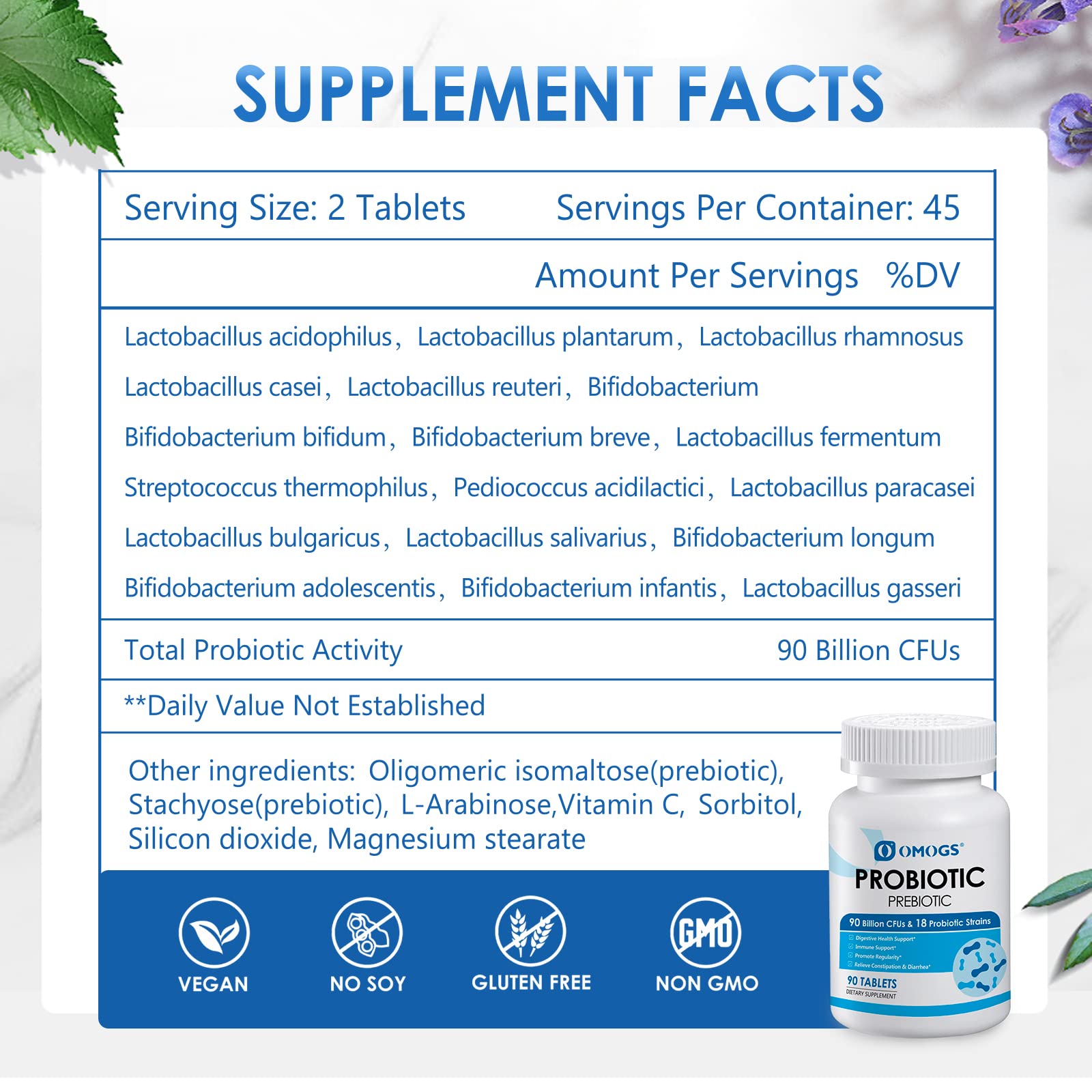 OMOGS Probiotics 90 Billion CFUs 18 Strains,with 3 Organic Prebiotic, Probiotics Supplement OMOGS Au supplements