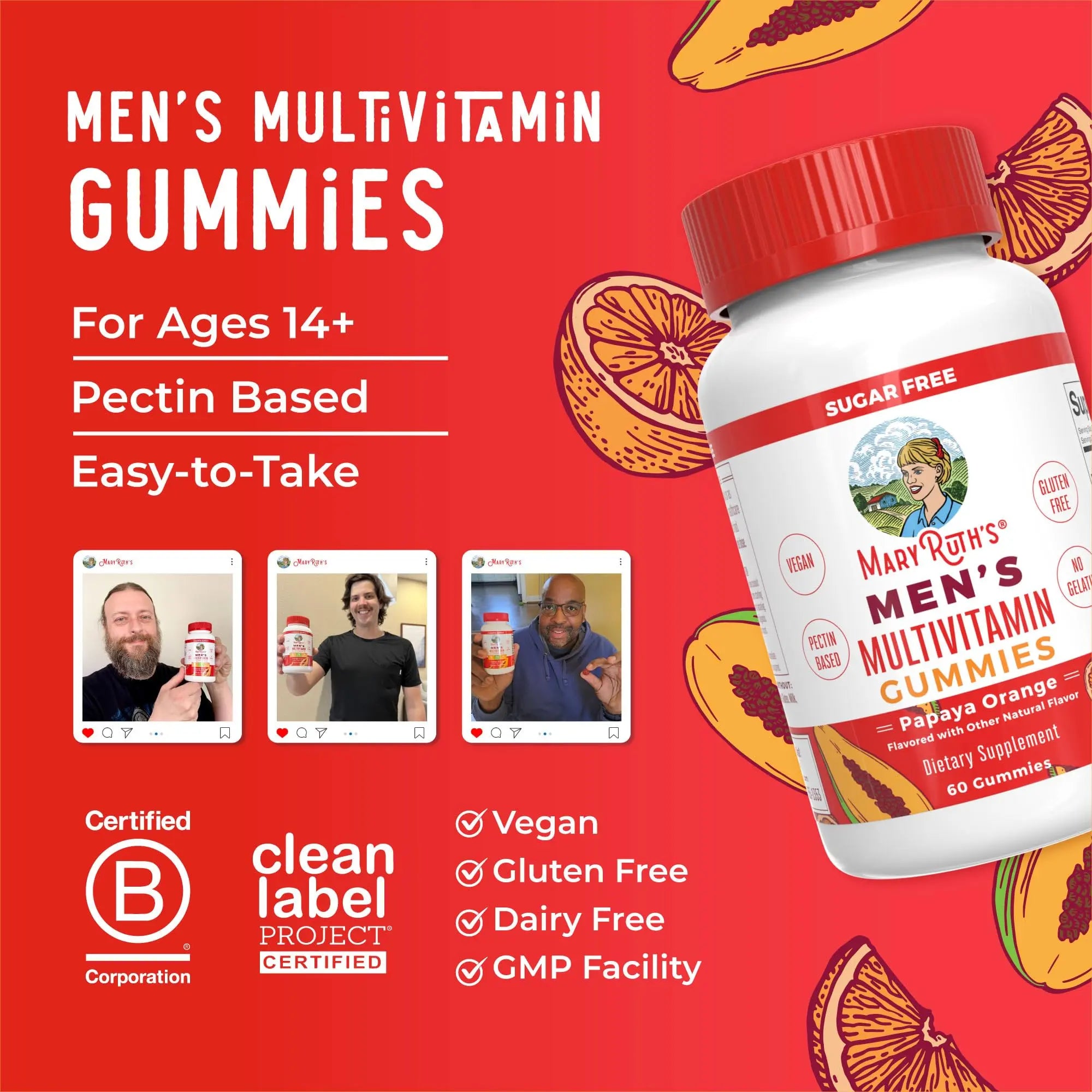 MaryRuth's Multivitamin Gummies for Men | Vitamin A, C, D, E, B6, B12, Biotin, Zinc | Energy Metabolism | Immunity | Bone Health | Cellular Health | Vegan | Non-GMO | Gluten & Sugar Free | 60 Count MARYRUTH'S Au supplements