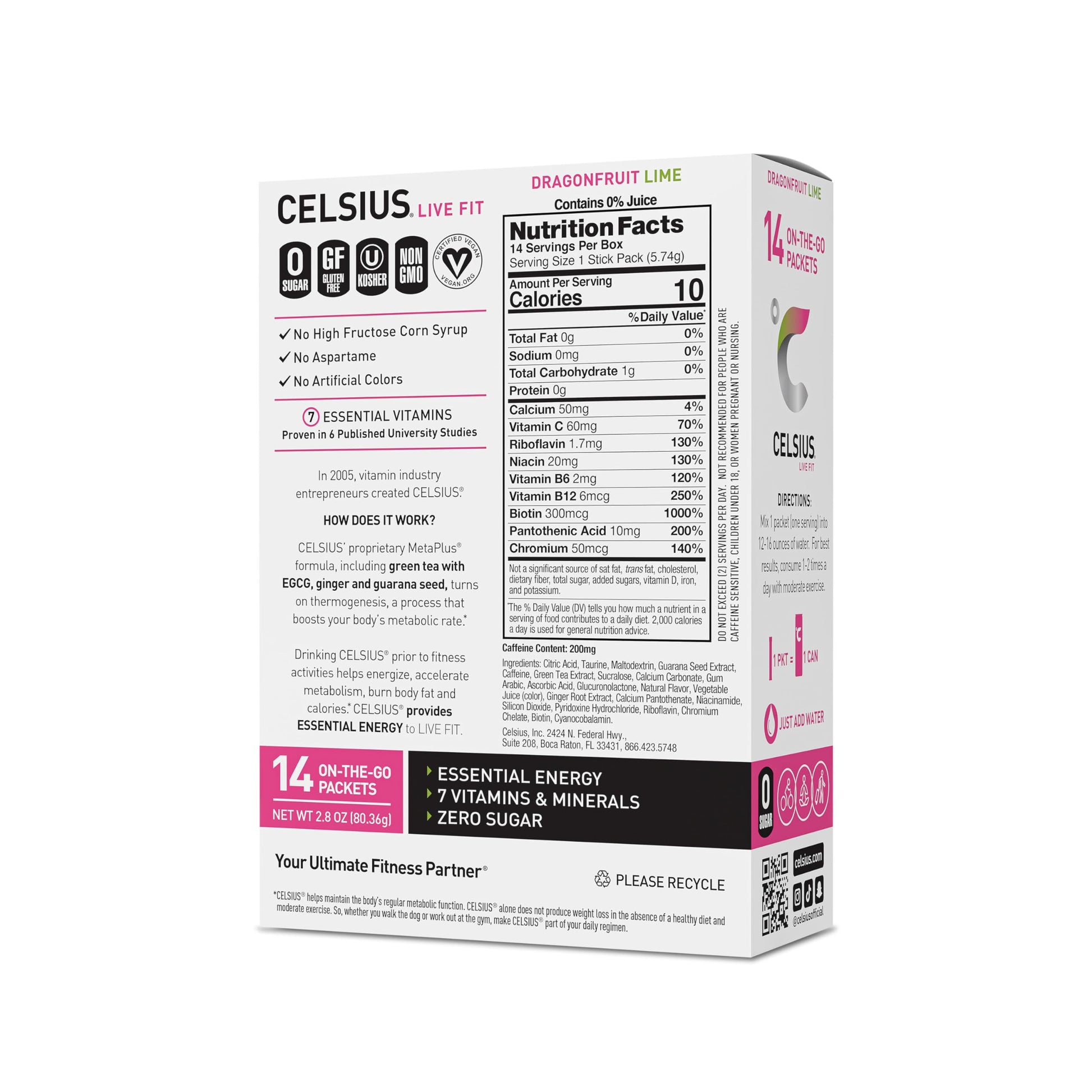 CELSIUS Dragonfruit Lime On-the-Go Powder Stick Packs, Zero Sugar 14 Count(Pack of 1) CELSIUS Au supplements