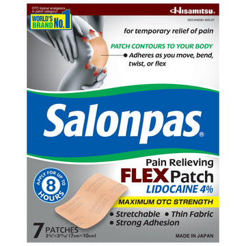 Salonpas Maximum OTC Strength Lidocaine 4% Pain Relieving Flex Patch, Apply for Up to 8 Hours, Unscented, Thin, Flexible, Lightweight, Patch Stays in Place, 7 Patches Salonpas Au supplements