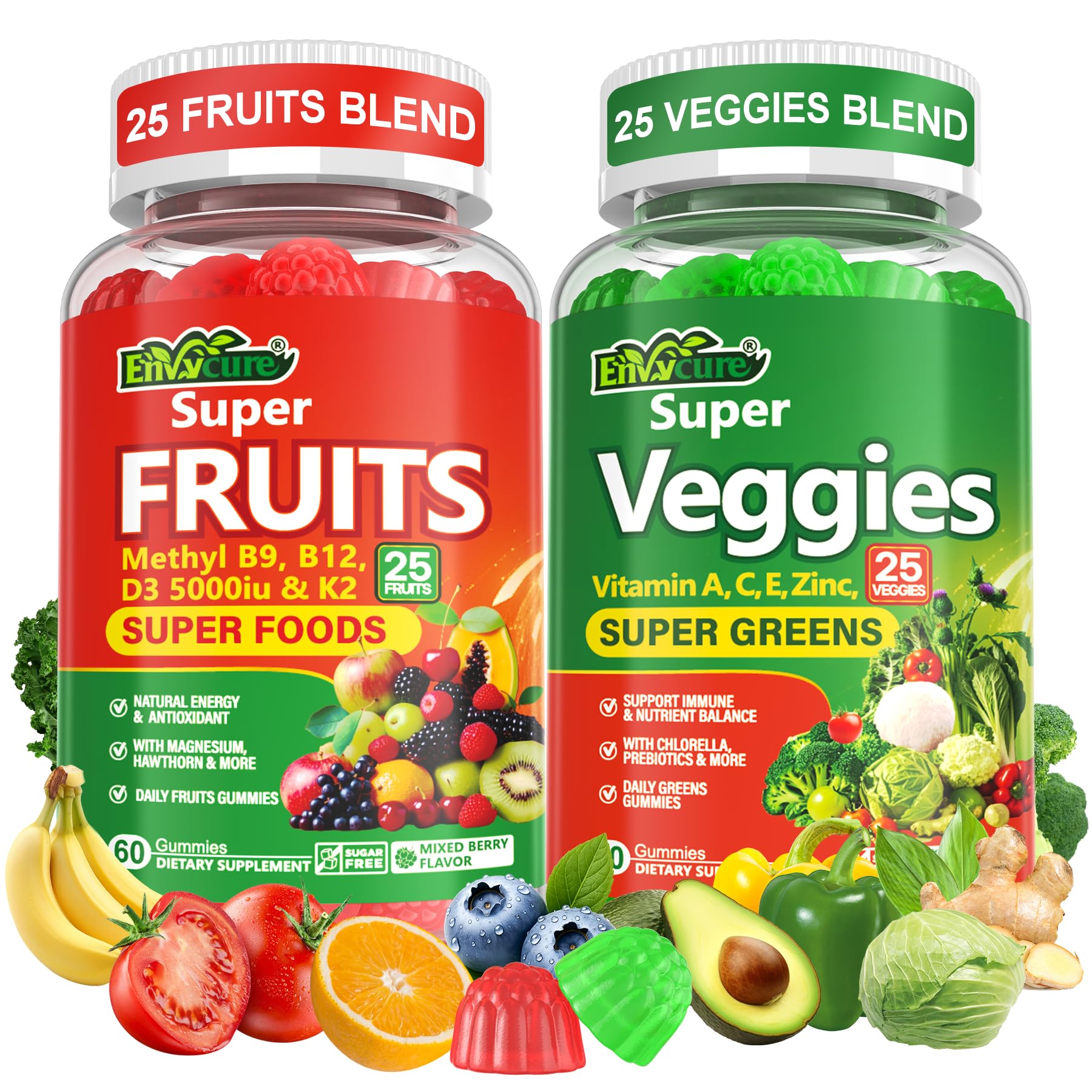Super Greens Gummies, Daily Green Superfood Supplement w/Spirulina, Chlorella, Mushrooms, Probiotics, Multivitamins, 50+ Super Greens & Veggies Gummies to Boost Immunity, Energy & Gut Health, 120cts EnvyCure Au supplements