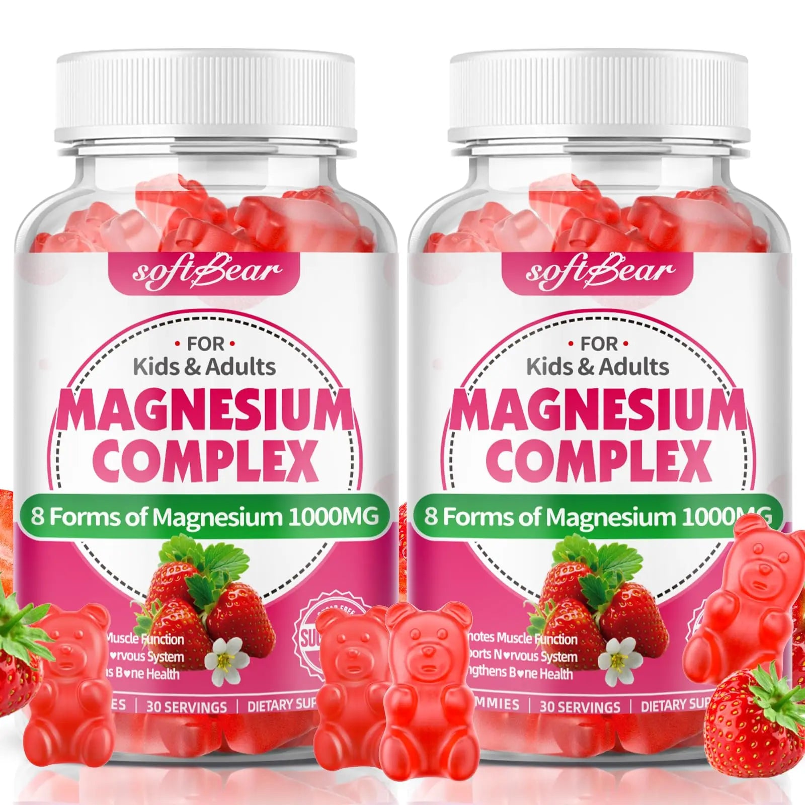 softbear Magnesium Complex Gummies for Women & Men & Kids, 8 in 1 Magnesium Complex Supplement 1000mg-Magnesium Glycinate,Citrate,Malate Supports Calm, Zzz, Muscle Cramp, Strawberry Flavor 120 Count softbear Au supplements