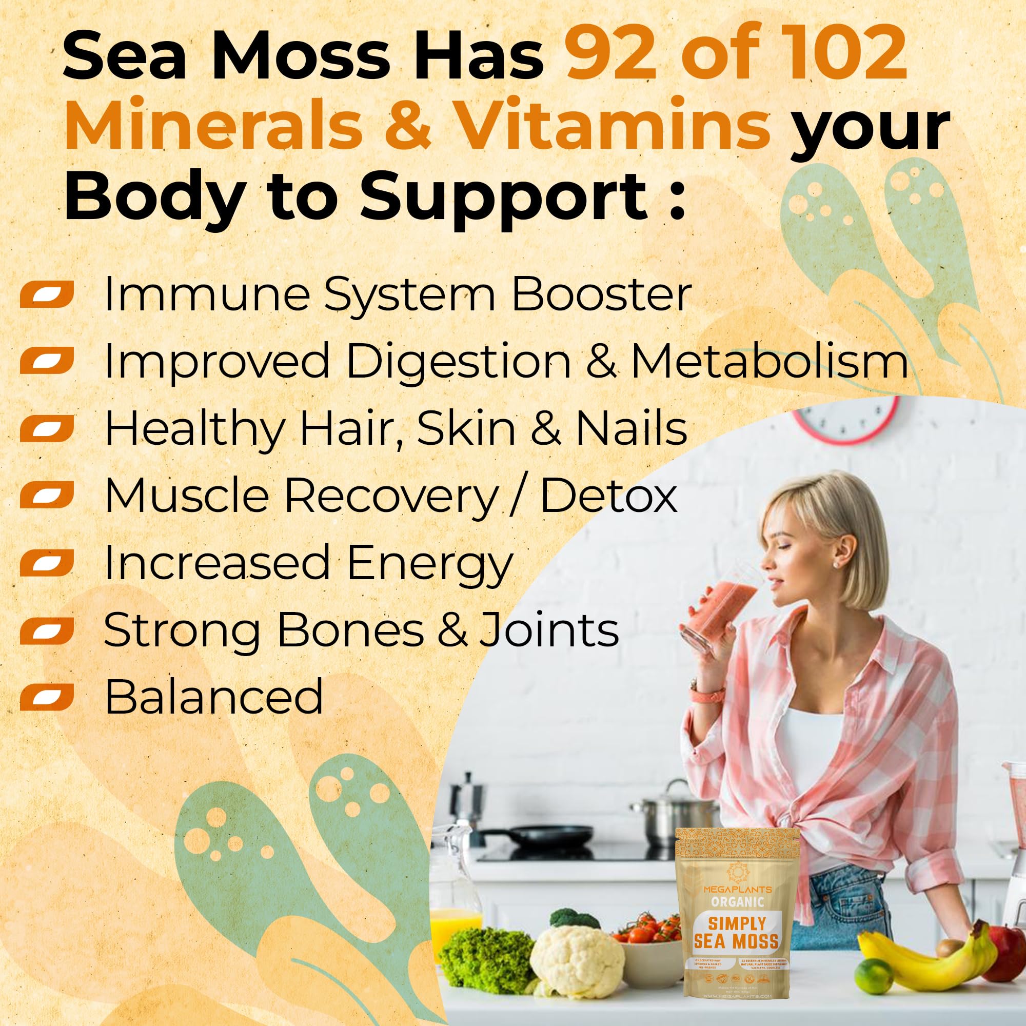 MEGAPLANTS Organic Sea Moss | Makes 228 Servings of Seamoss Gel | Pre-Washed MEGAPLANTS Au supplements