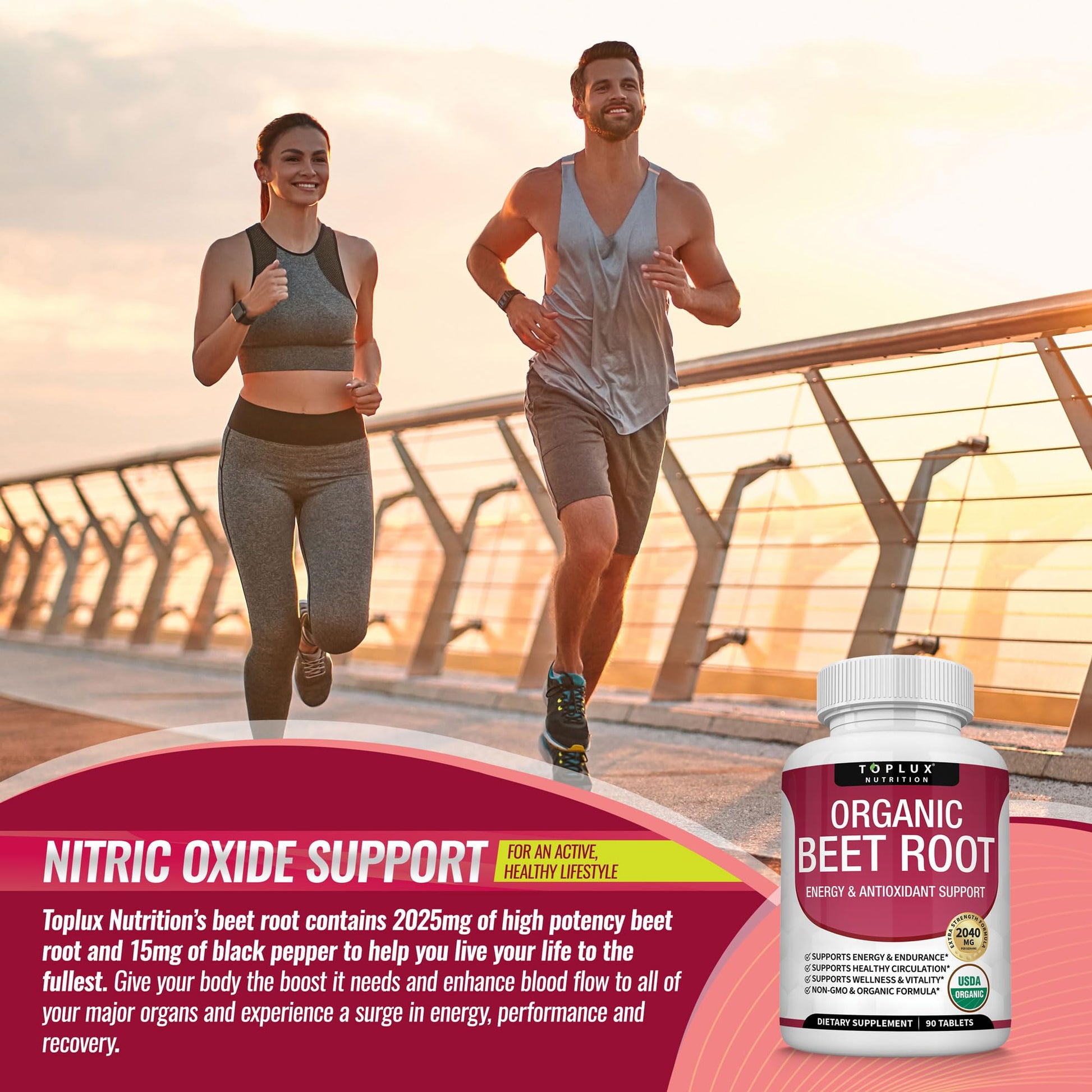 Organic Beet Root Powder Tablets - 2040mg Natural Nitric Oxide Beets to Support, Energy Toplux Au supplements