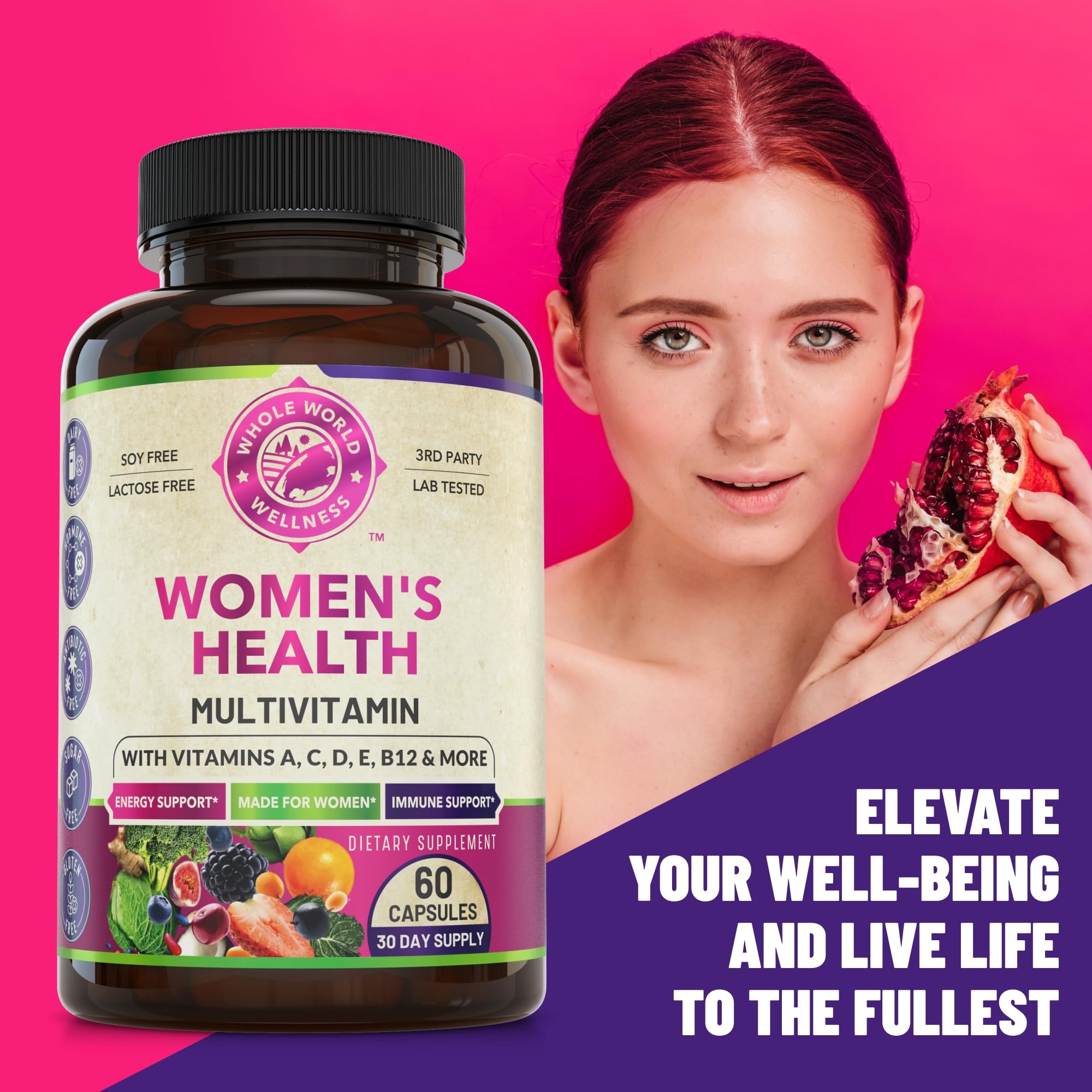 WHOLE WORLD WELLNESS Womens Daily Multivitamin Multimineral Supplement for Energy, Mood, Focus, Hair, Skin & Nails. Made for Women with 30+ Nutrients, Fruit & Energy Blend. Womens Vitamins, USA Made. WHOLE WORLD WELLNESS Au supplements