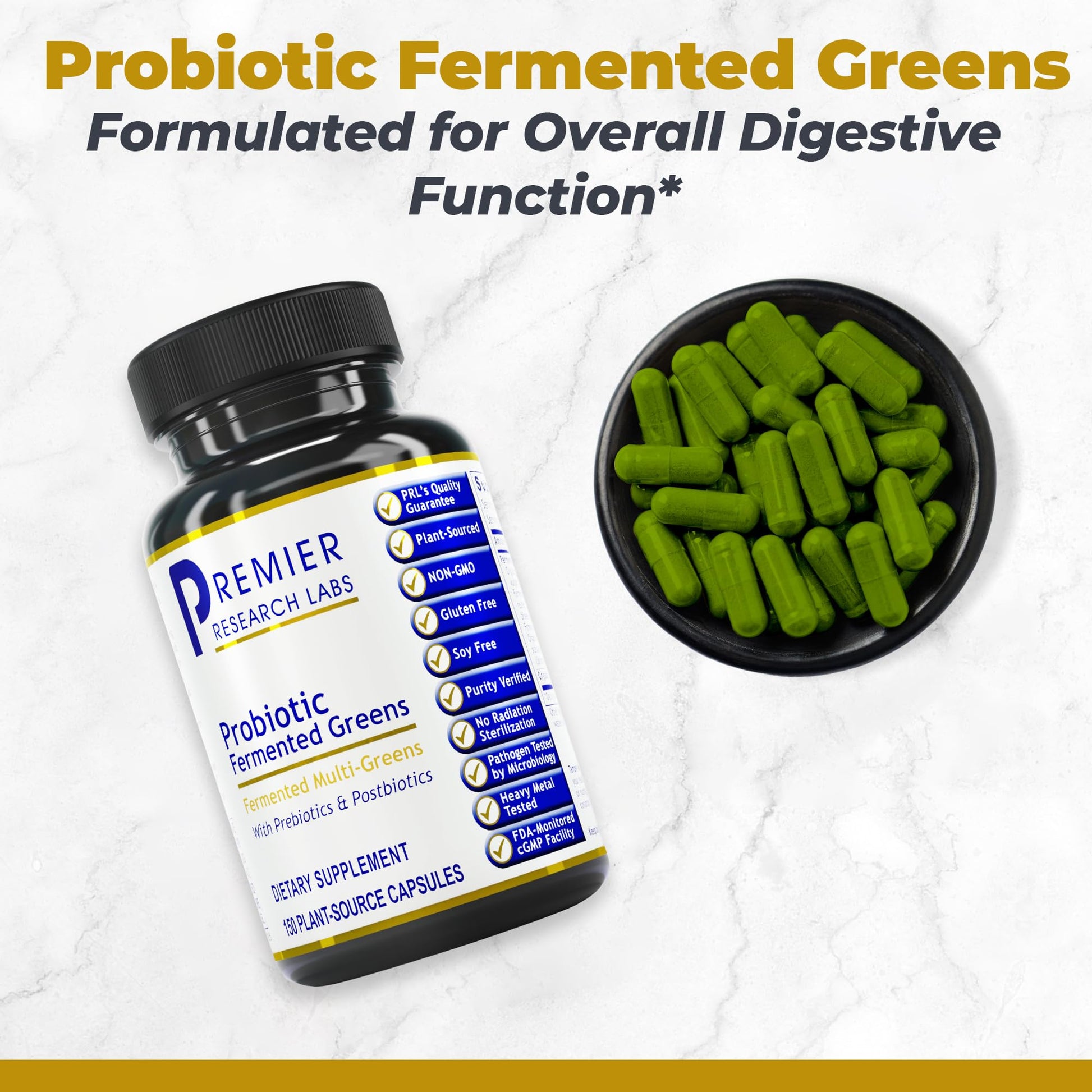 Premier Research Labs Probiotic Fermented Greens - Super Greens Supplement, Superfood Blend, Organic Vitamins with Probiotic - Daily Greens with Spinach, Chlorella, & More - 150 Powder Filled Capsules Premier Research Labs Au supplements