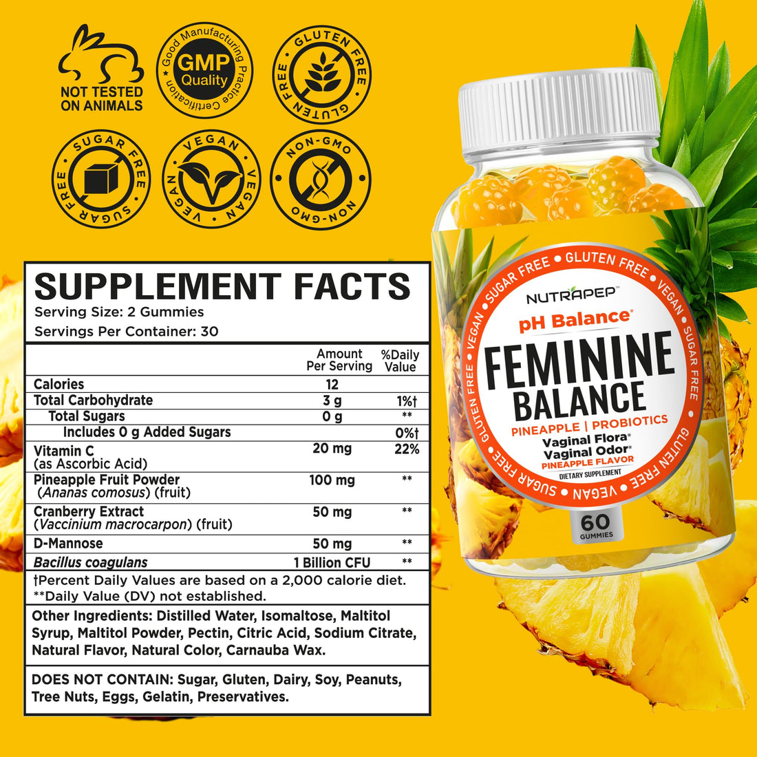 NutraPep Feminine Balance Probiotics Gummies for Women - Vaginal Health & Women's pH Balance Natural Gummy Supplement with Cranberry Pineapple Powder - Sugar Free Gluten Free Vegan (Pack of 2) NutraPep Au supplements