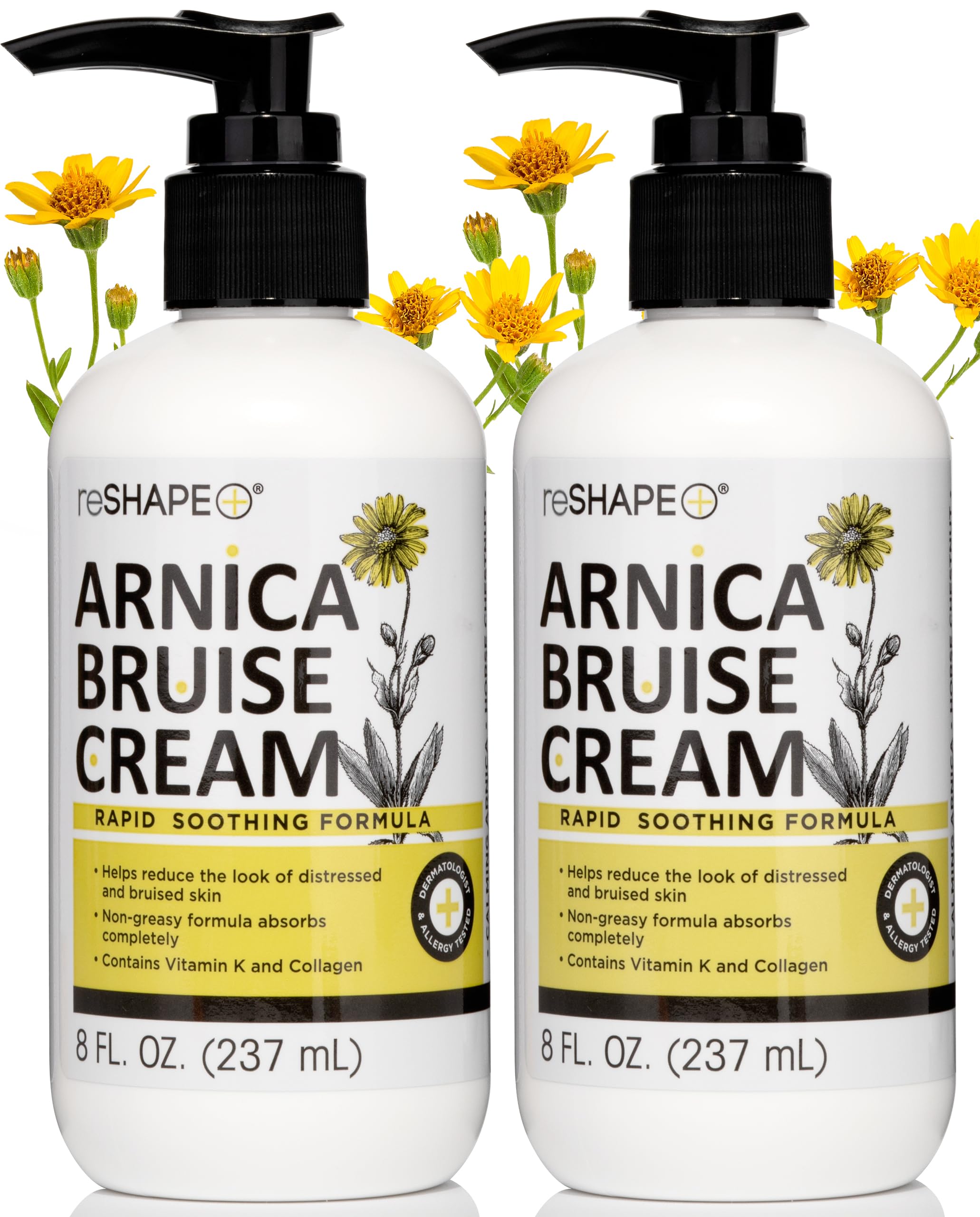 Reshape+ Arnica Bruise Relief Topical Cream For Bruising, Swelling, & Discoloration On Skin, Natural Skin Care Homeopathic Arnica Lotion W/Vitamin K, Horse Chestnut, & Collagen, 8 Fl Oz (2-Pack) Reshape+ Au supplements