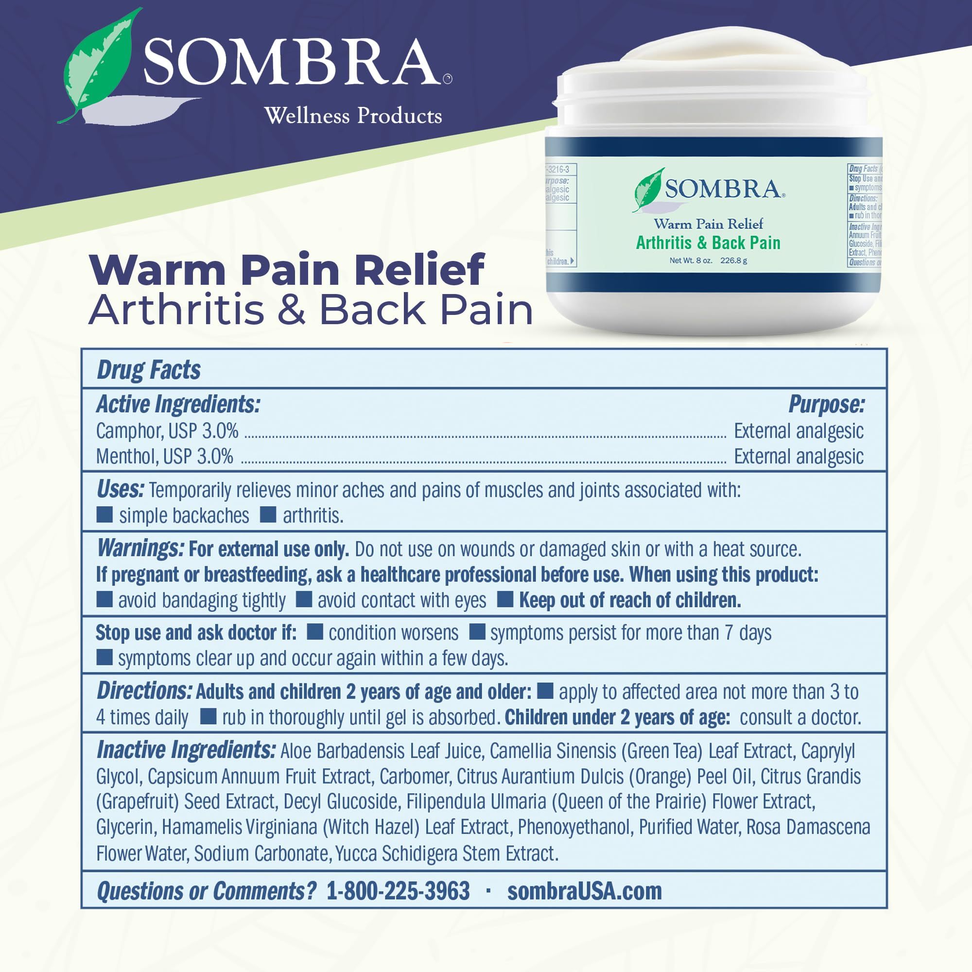 Sombra Warm Pain Relief Gel, Warm Relief for Arthritis and Chronic Pain Pre-Workout Muscle Rub Vegan Formula Free of Artificial Fragrances, Dyes, NSAIDs, Wax, Petroleum, Alcohol - 8oz (2 Pack) Sombra Au supplements