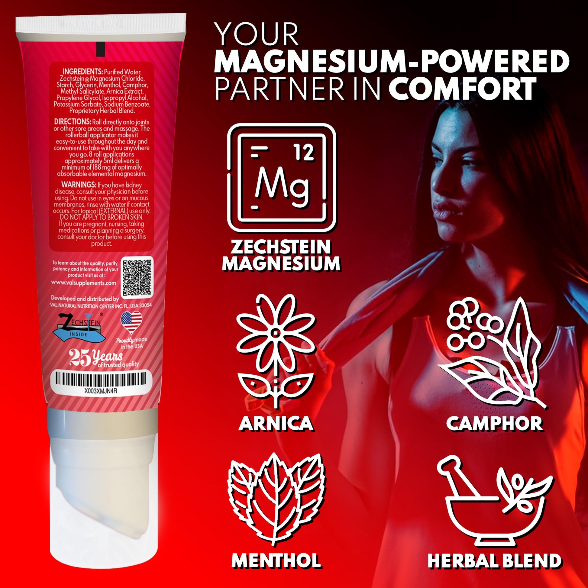 VAL Lombardi Relax Balance Magnesium Rollerball | Zechstein Magnesium + Herbal Extracts | Joint & Muscle Relief for Neck, Back, Legs | No Mess, Non-Greasy | 4oz VAL Au supplements