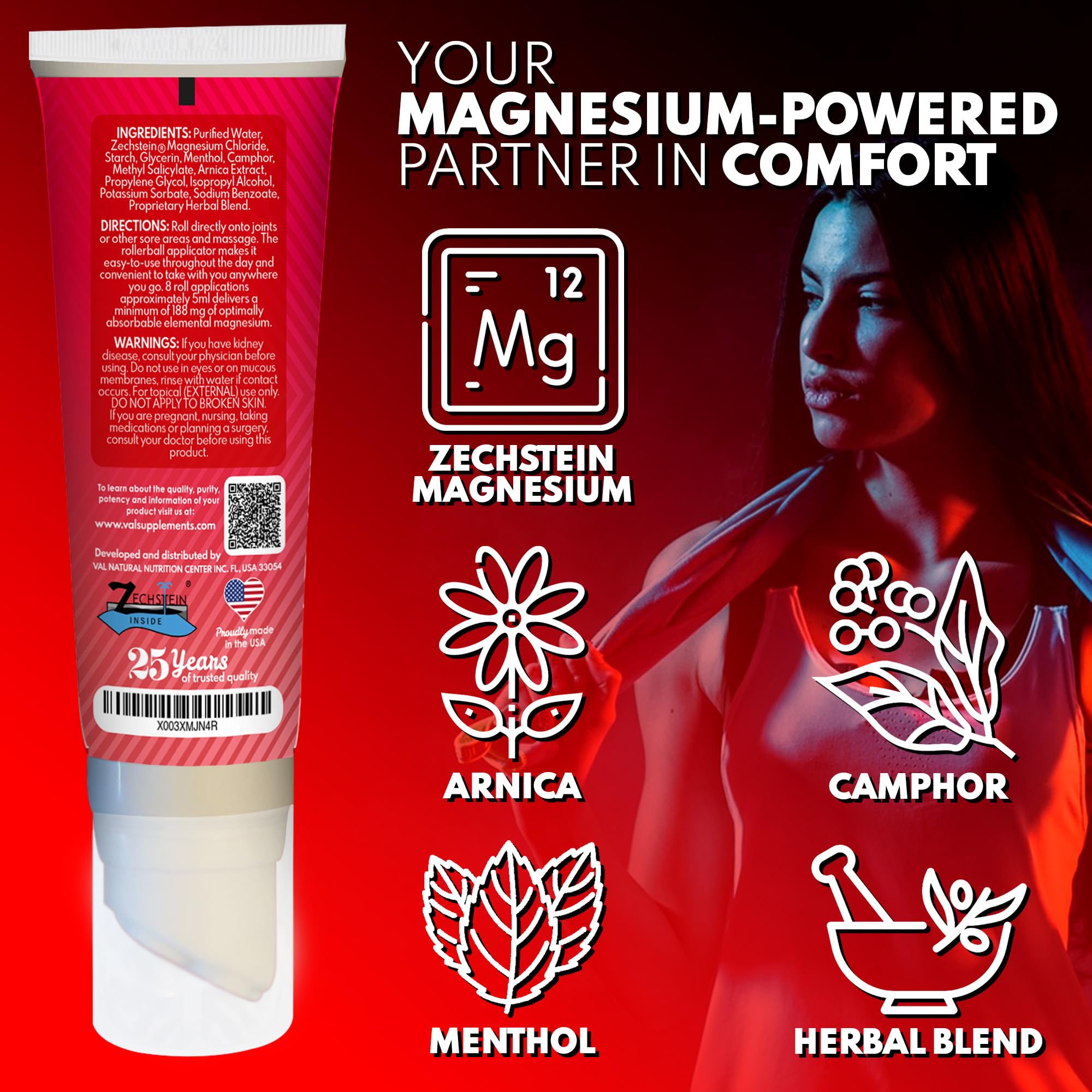 VAL Lombardi Relax Balance Magnesium Rollerball | Zechstein Magnesium + Herbal Extracts | Joint & Muscle Relief for Neck, Back, Legs | No Mess, Non-Greasy | 4oz VAL Au supplements