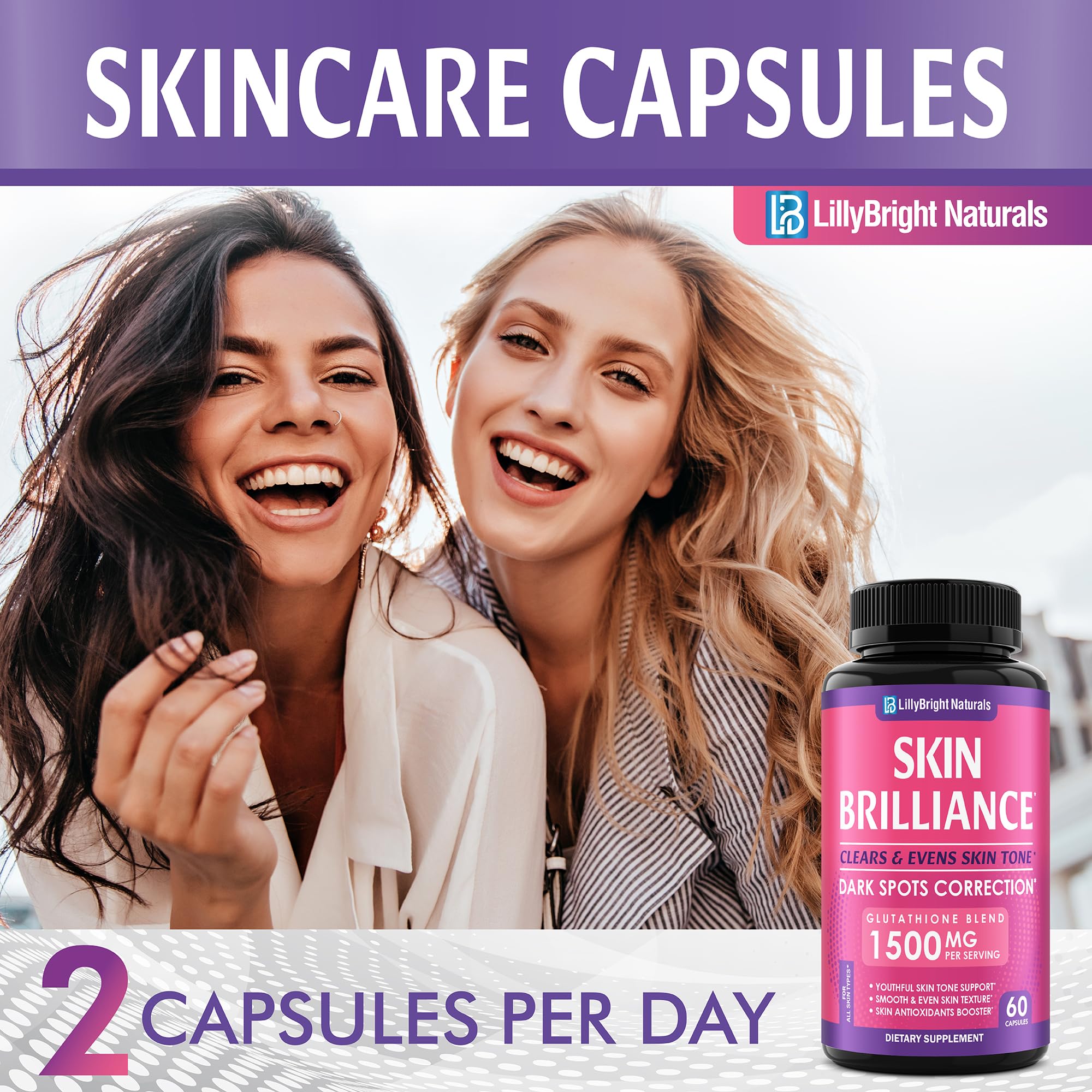 Glutathione Capsules - 1,500mcg L-Glutathione Supplement with Vitamin C - Skin Tone Enhancer - Targets Dark Spots & Acne Marks - Antioxidant Supplement for Beauty & Health Support - 60 Skin Pills LB LILLYBRIGHT NATURALS Au supplements