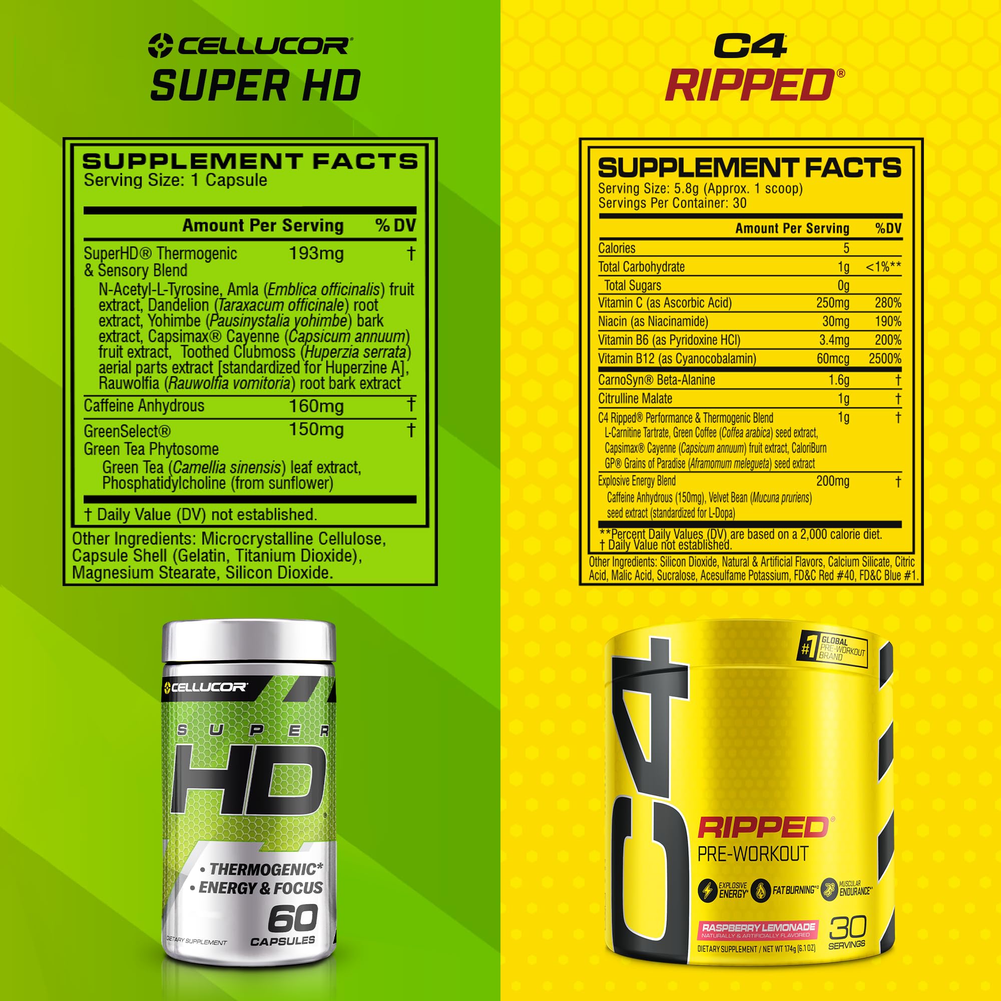 C4 Ripped & SuperHD, The Thermogenic Bundle, C4 Ripped Pre Workout Powder Cellucor Au supplements