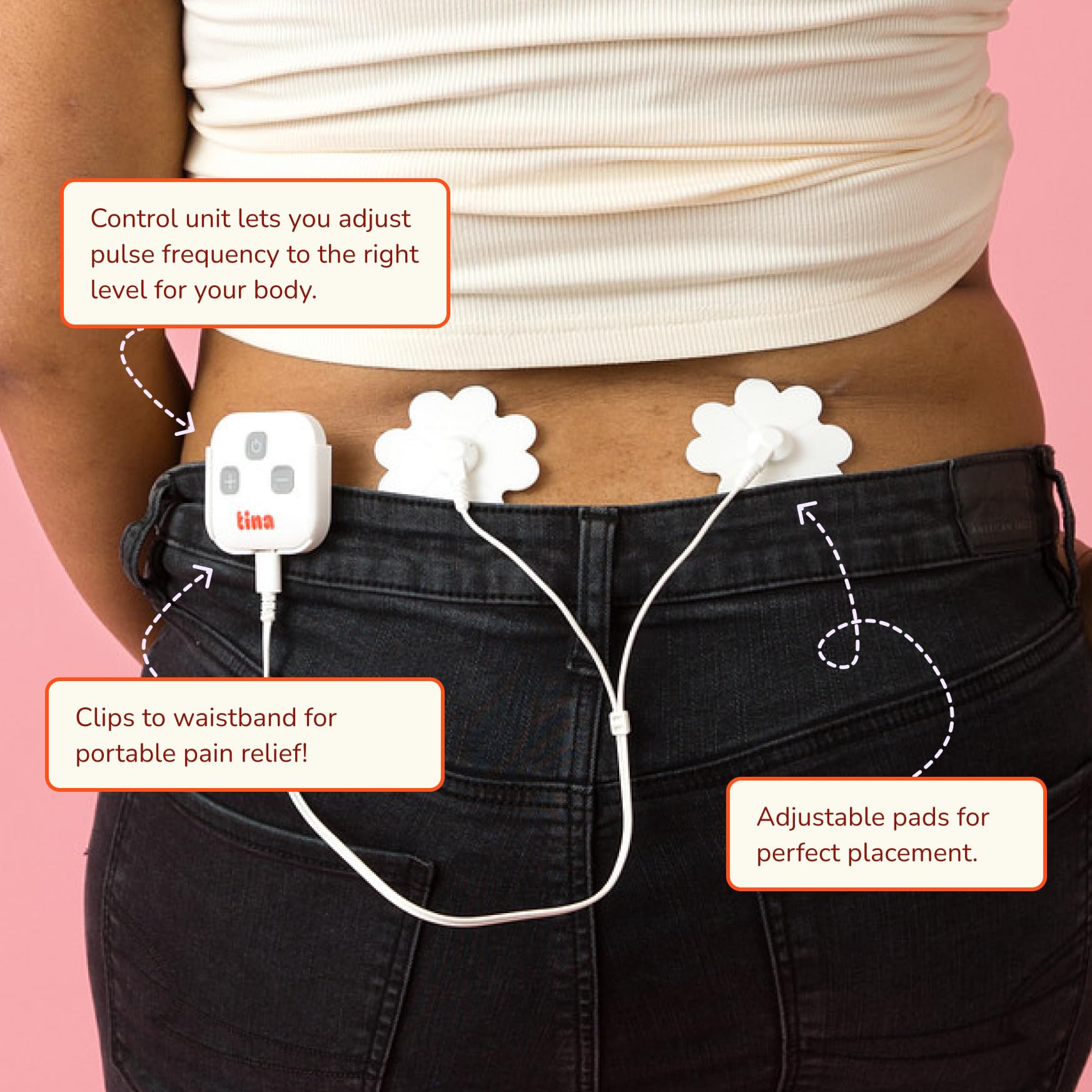 Tensie | Portable Period Pain Relief Device | 30 Gentle, Adjustable Levels for Drug-Free Menstrual Cramp or Lower Back Pain Relief | 10-Hour Battery Life, Rechargeable | Instant Period Cramp Relief TINA Au supplements