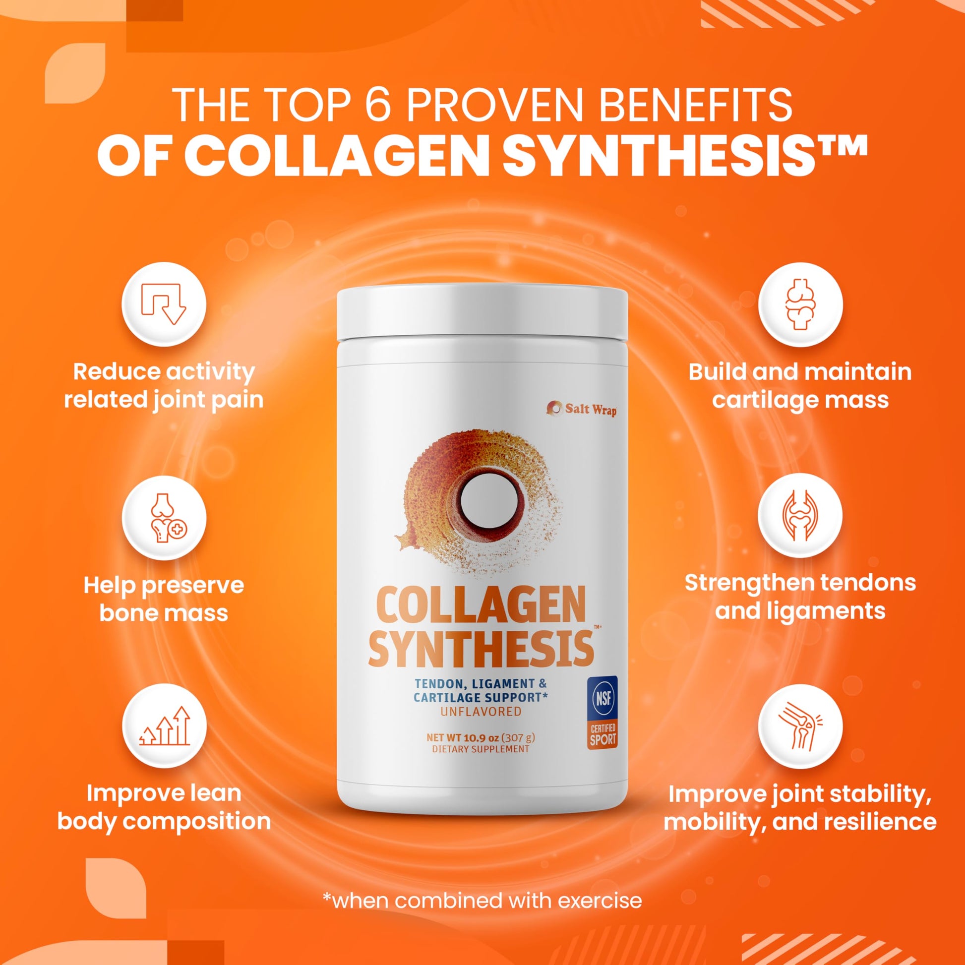 SaltWrap Collagen Synthesis - Collagen Peptides for Joints with Fortigel, Tendoforte, Best Collagen Powder for Tendons, Ligaments, and Cartilage Recovery and Repair, NSF Certified for Sport SaltWrap Au supplements