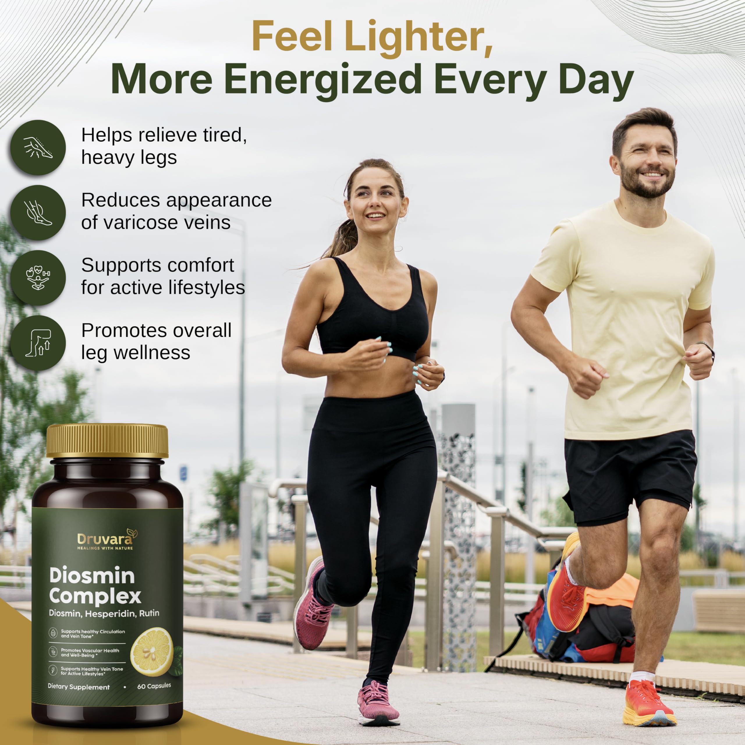 Druvara Diosmin Hesperidin with Rutin & B Vitamins | Vein Support Supplement for Leg Comfort, Healthy Circulation, Vein Strength & Improved Mobility - 60 Capsules Druvara Au supplements