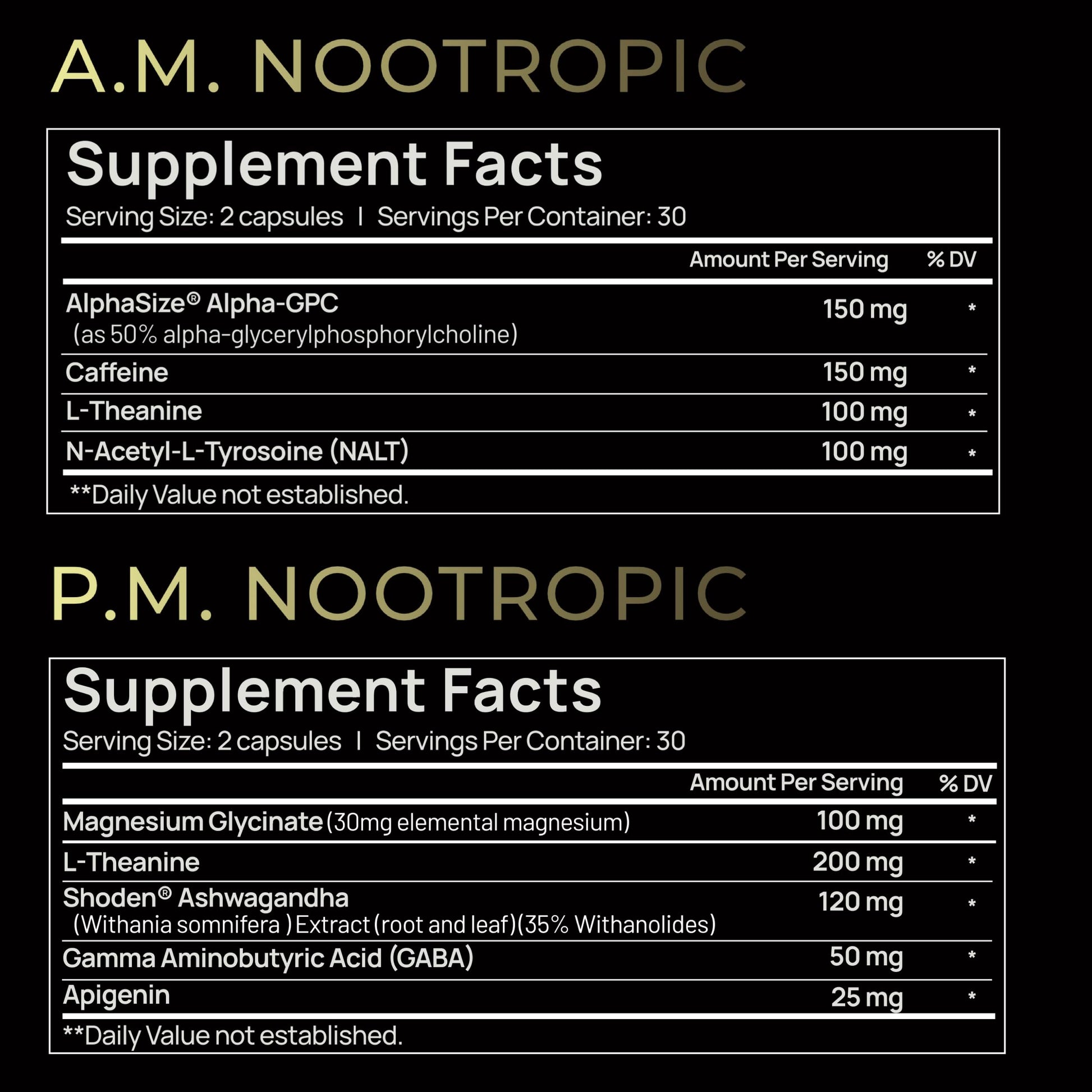 AMPM Nootropic Total Focus + Calm 9X Strength w. Caffeine, L-Theanine, Alpha GPC, L-Tyrosine, Ashwagandha - X-Release Energy Pills Nootropics Brain Support Supplements for Memory and Focus Supplement TERRA ELMNT Au supplements