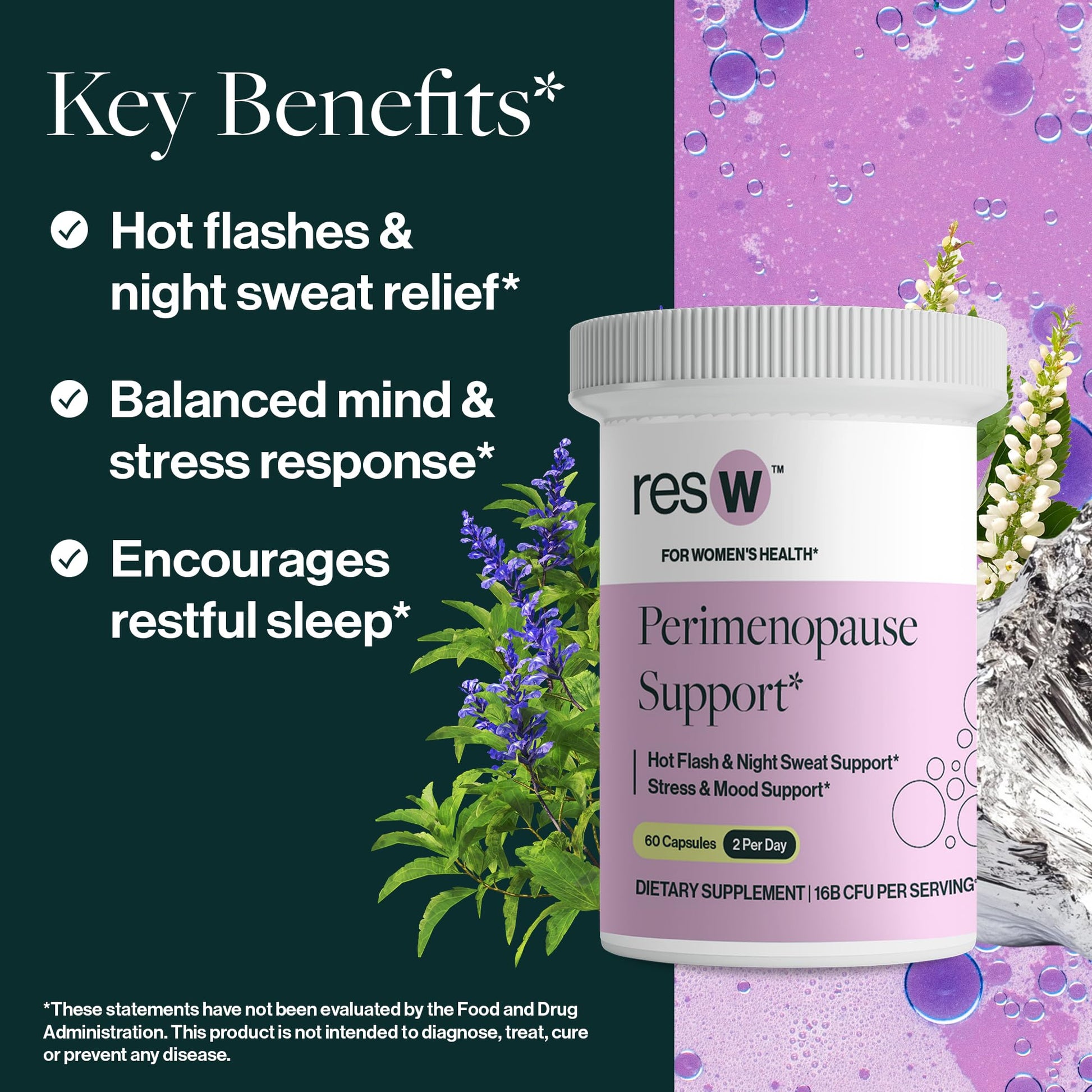 resW Perimenopause Postbiotic Supplement for Women - Hot Flash Support, Night Sweat Relief, Hormone Free, Vegan, Gluten Free, Non GMO, Plant Based Gut Health Support - 60 Capsules ResBiotic Au supplements