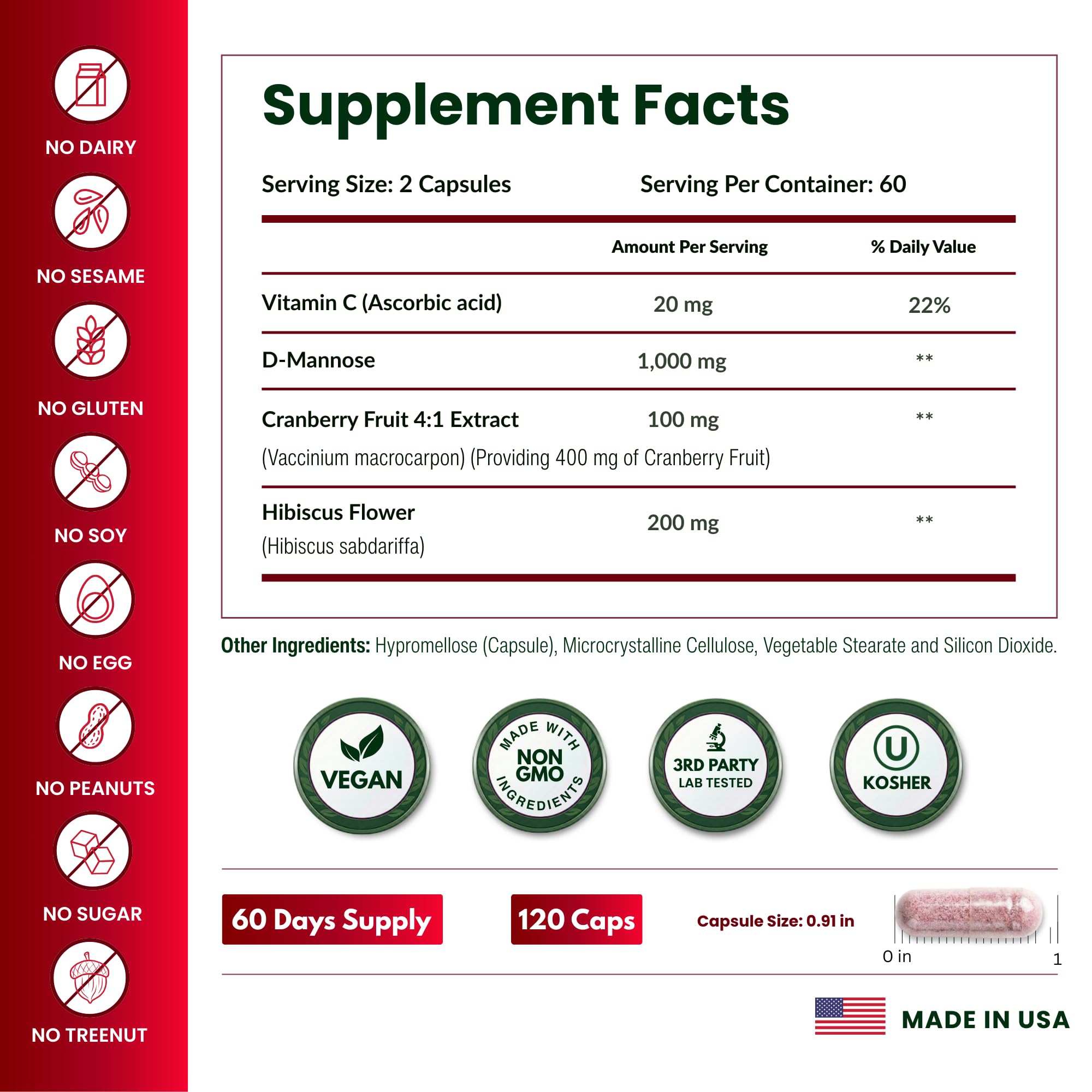 ForestLeaf D Mannose Supplements for Women & Men - D-Mannose 1000mg Capsules with Cranberry, Hibiscus & VIT C - DMannose Pills for UTI, Urinary Tract & Bladder Support - 120 Caps ForestLeaf Au supplements
