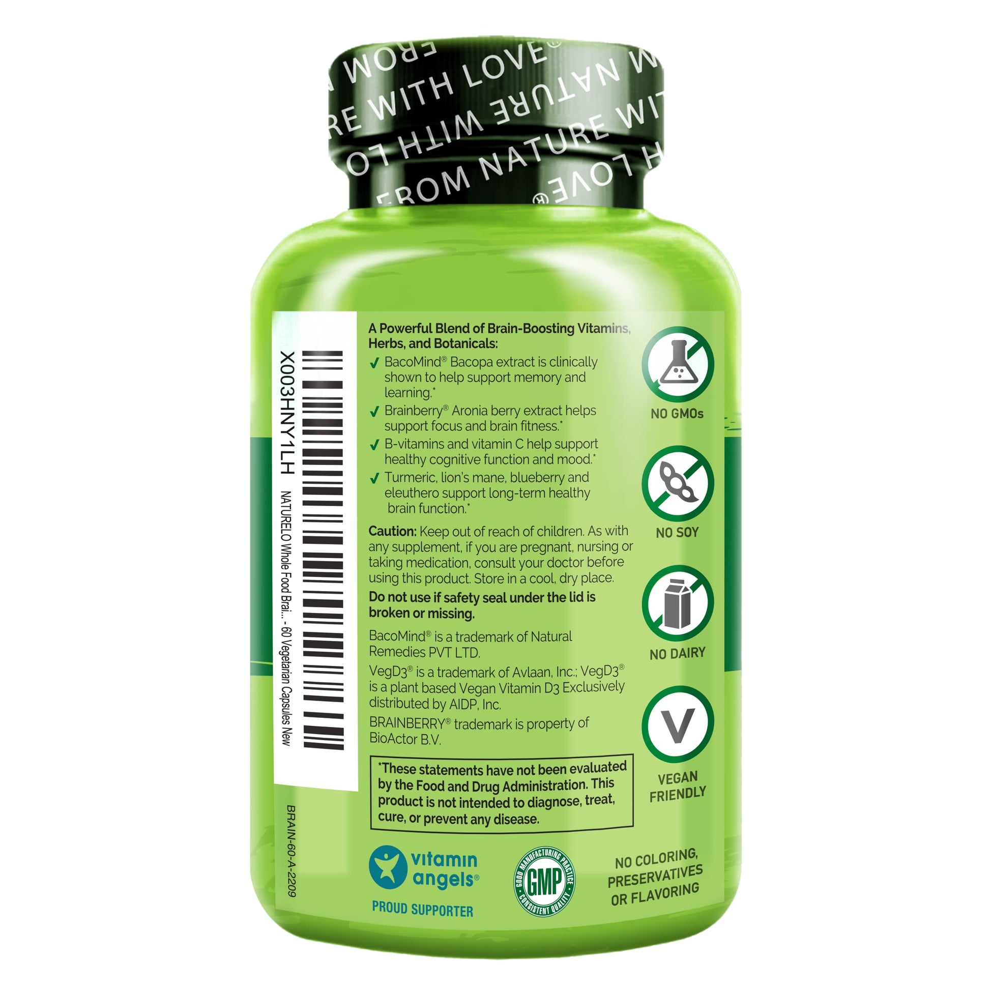 NATURELO Whole Food Brain Supplement - Brain Health Supplements for Memory & Focus Support - Enhance Brain Health Blend Supplement for Adults - 60 Vegetarian Capsules NATURELO Au supplements