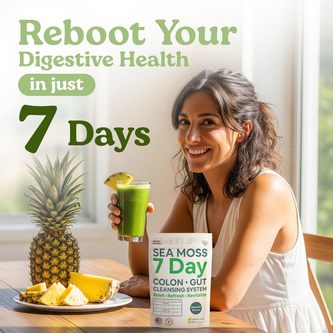 Atlantic Naturals Sea Moss 7-Colon Cleanse Powder | Formulated with Psyllium Husk, Fiber, & Senna Powder | Supports Immune & Gut Health for Women & Men, Pineapple Flavor Drink Mix, 14 oz Atlantic Naturals uk supplements