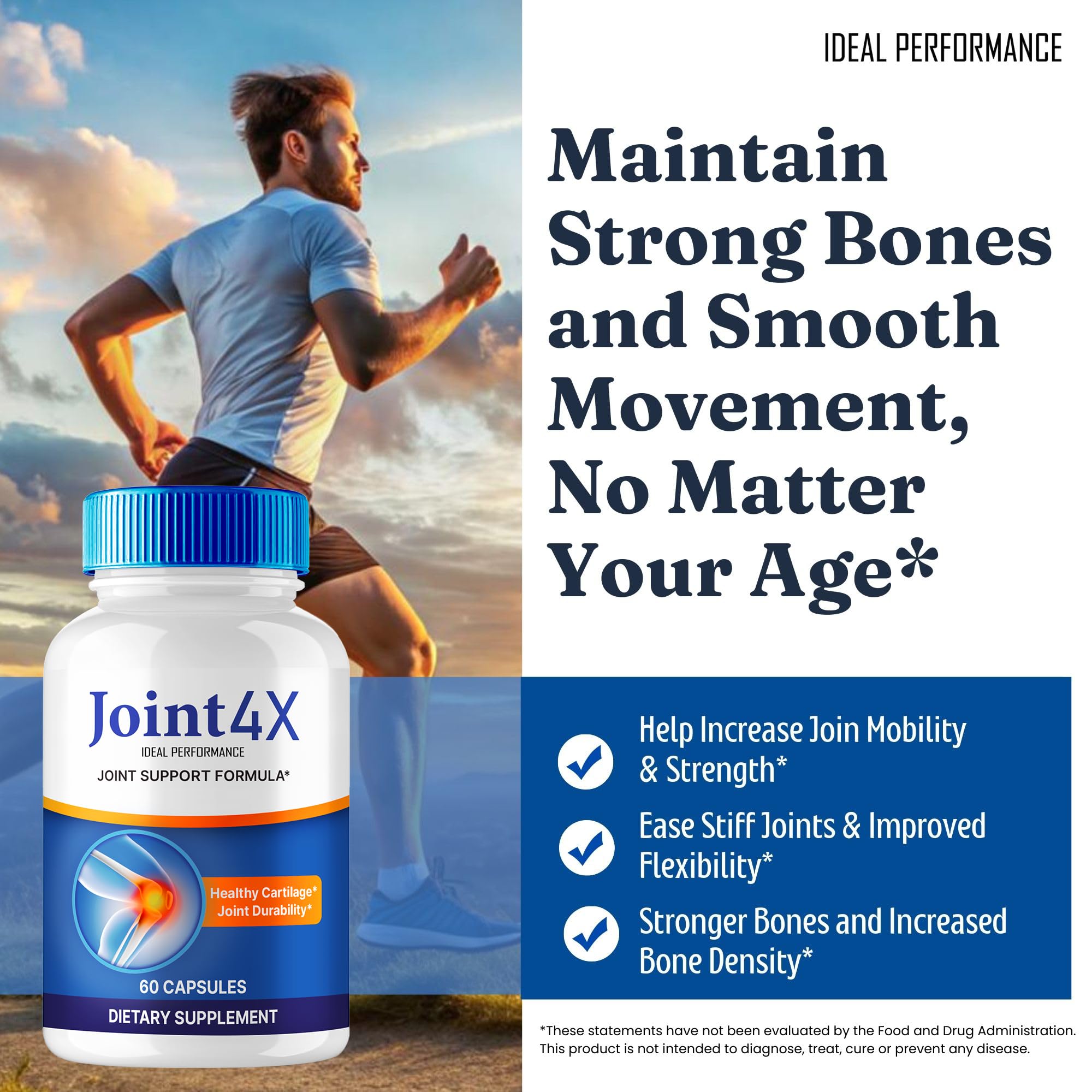 IDEAL PERFORMANCE Joint4X Joint Support Capsules, Official Joint-4X Supplement Pills, All-Natural Formula to Fortify Bones and Bolster Flexibility - Maximum Strength, Joint 4X Pills Reviews (3 Pack) IDEAL PERFORMANCE Au supplements