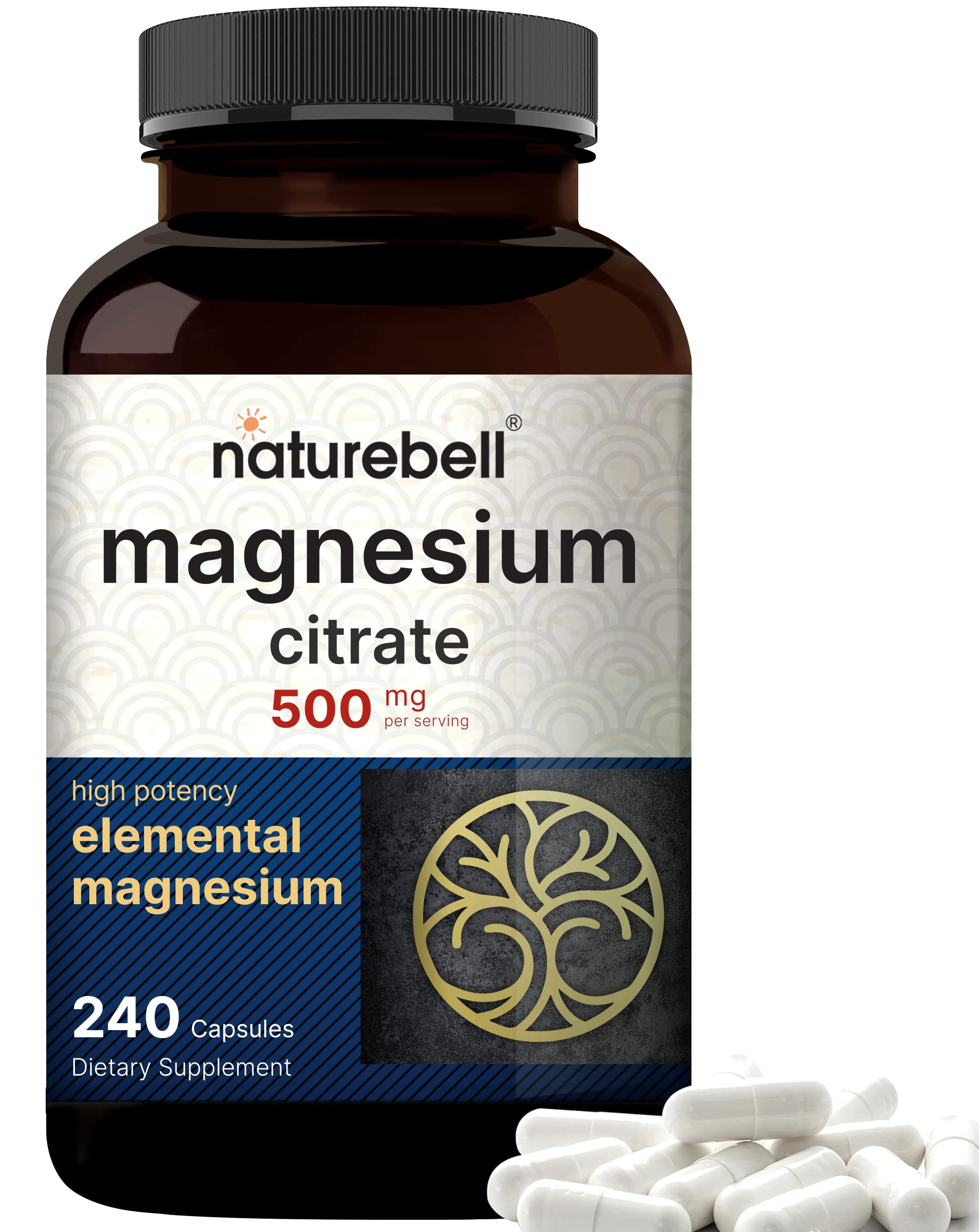 NatureBell Magnesium Citrate 500mg, 240 Capsules | High Purity Elemental Form NatureBell Au supplements