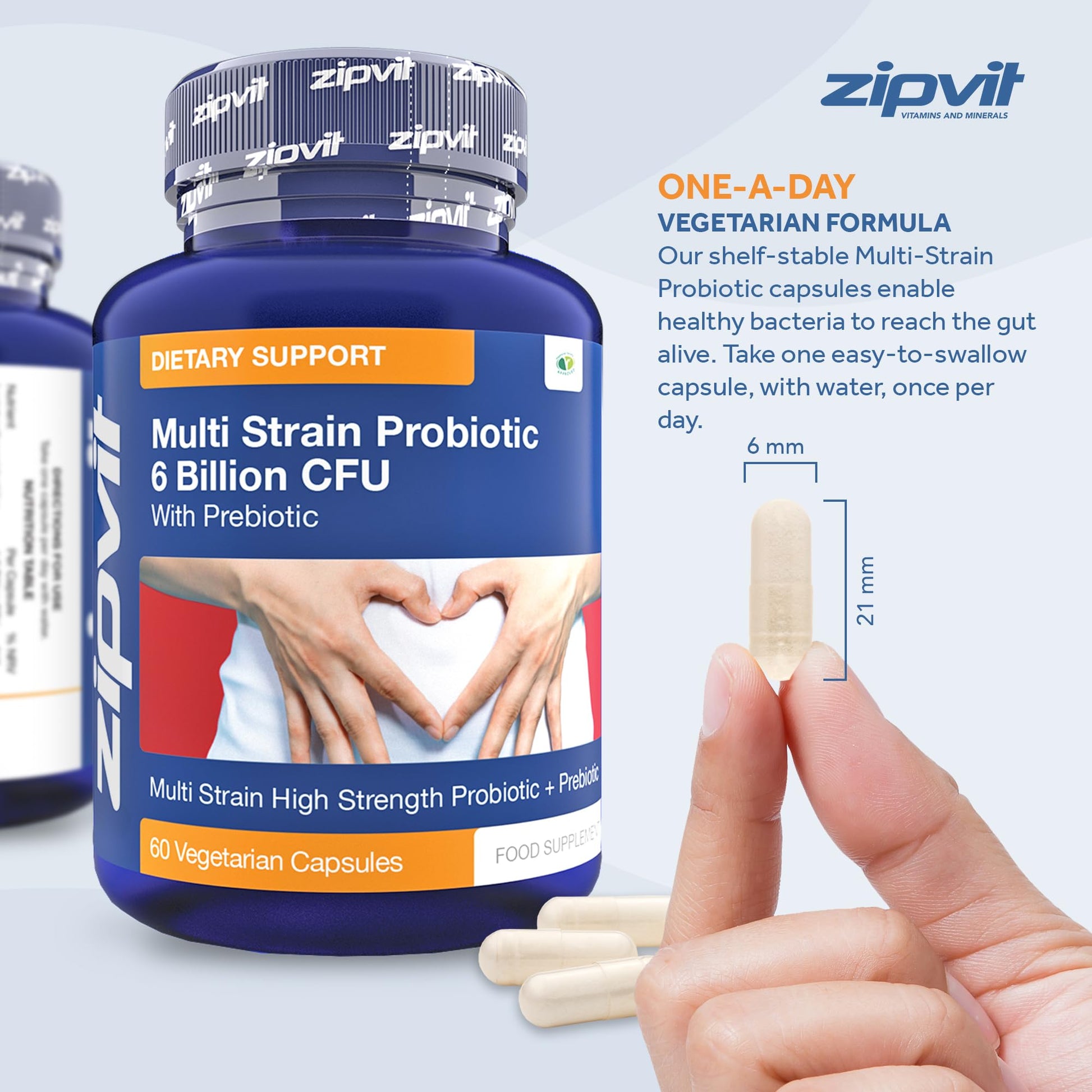 Probiotic 6 Billion Multi-Strain Live Bio Cultures Complex with Prebiotic, 60 Vegetarian Zipvit Au supplements