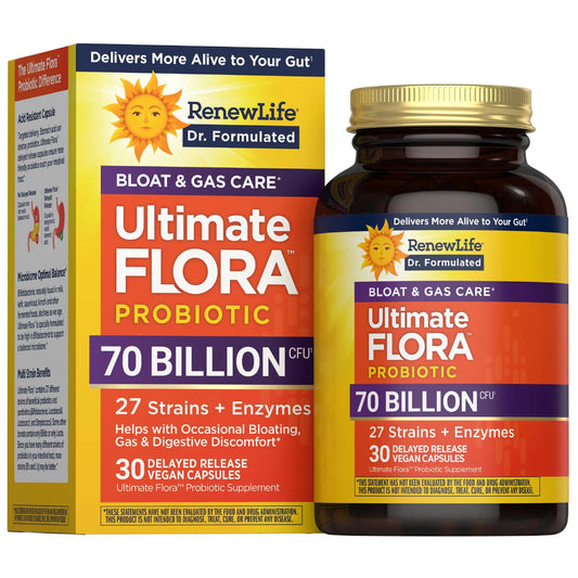 Renew Life Ultimate Flora Probiotics Bloat & Gas Support 70 Billion CFU Delayed Release Vegan Capsules | Doctor Formulated | Digestive Health | Immune Health | Dairy Free | 30 Count Renew LifeAU supplements