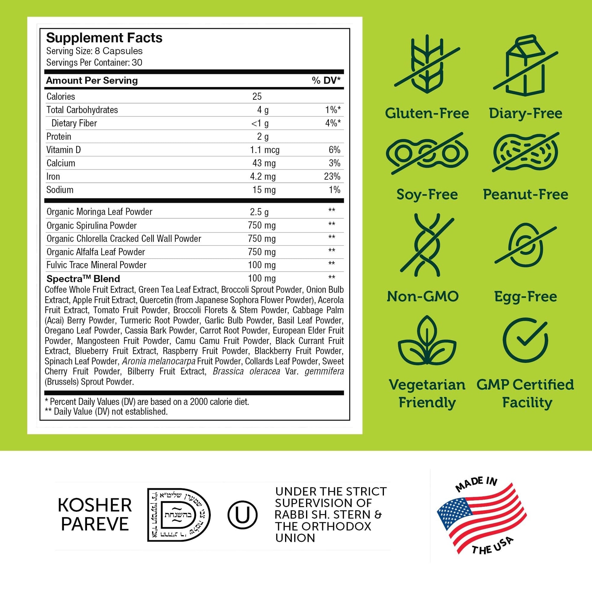 Zahler Core Greens, Superfood Greens Capsules, Super Greens with Spirulina, Chlorella, Spectra Blend and More, Kosher, 240 Capsule (240 Capsules) Zahler Au supplements