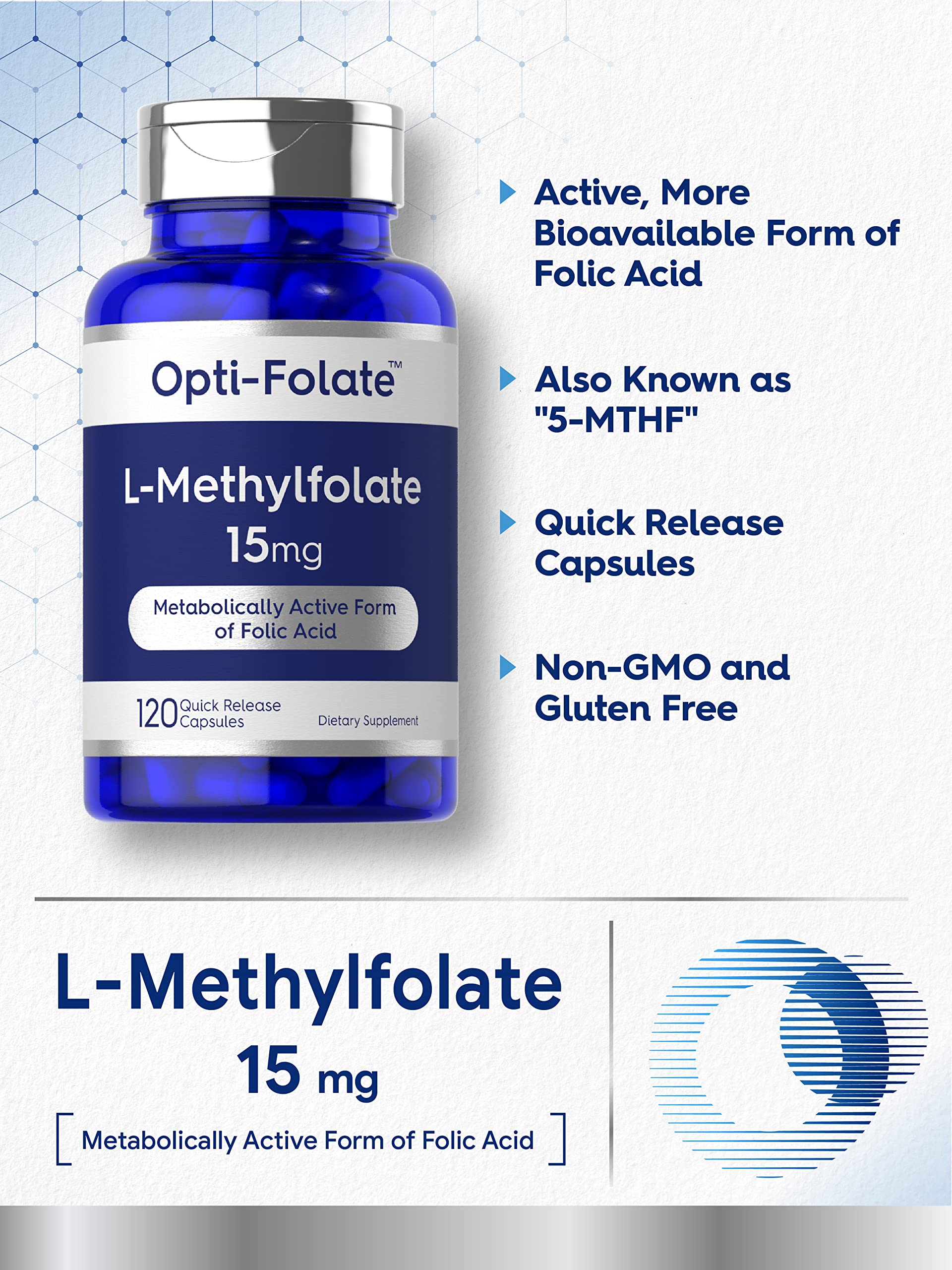 Carlyle L Methylfolate 15mg | 120 Capsules | Value Size | Max Potency | Optimized Carlyle Au supplements