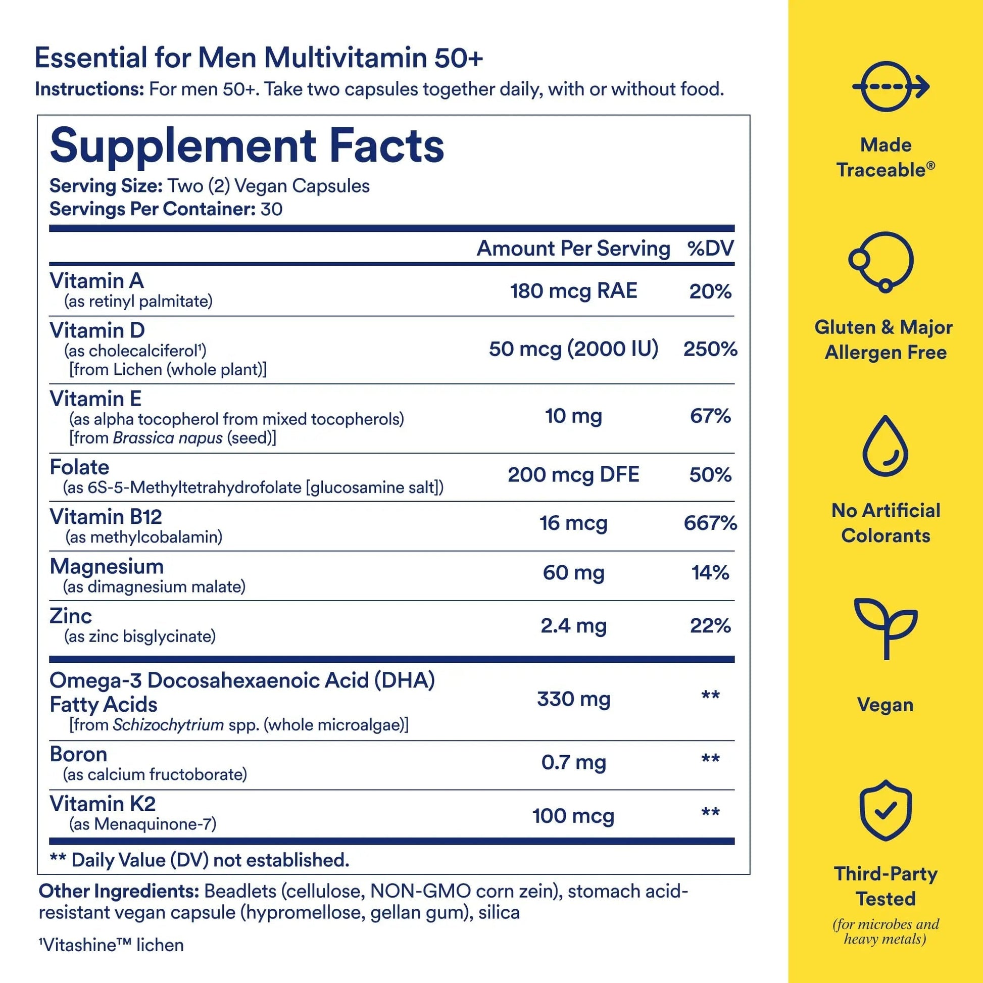 Ritual Multivitamin for Men 50+, Vegan, with Zinc, Vitamin A and D3 for Immune Function Support*, Omega-3 DHA, B12, K2 Ritual Au supplements