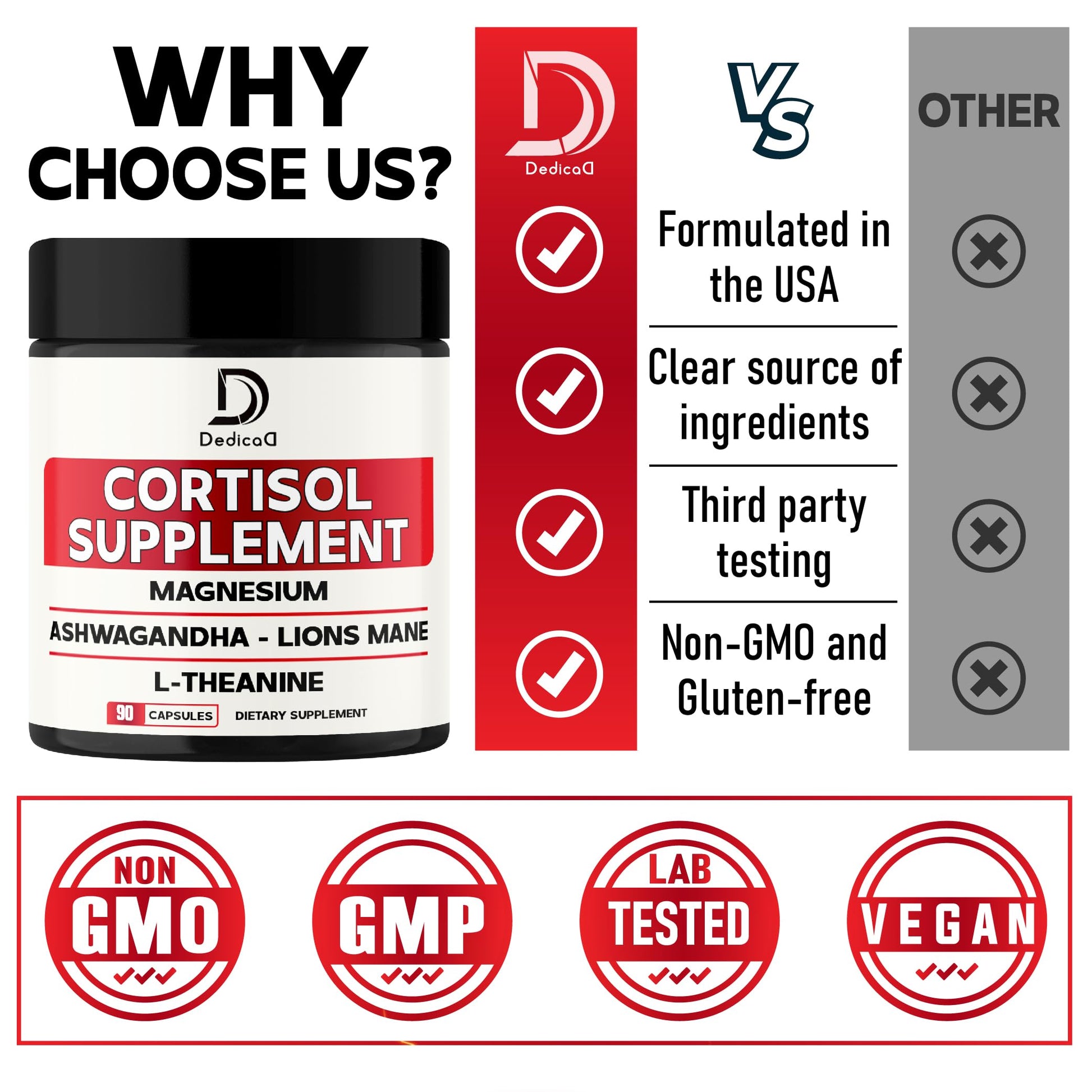 DEDICAD 9in1 Cortisol Supplement - Ashwagandha and Magnesium Glycinate and Chelate - Brain Health & Restful Night & Mood Balance - 90 Capsules Supply 45 Days DEDICAD Au supplements