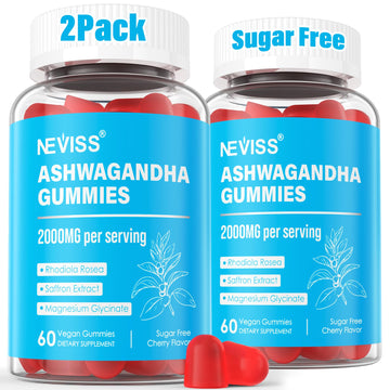Ashwagandha Gummies, Magnesium Glycinate Gummies 2000mg for Adults, Vitamin B6, Zinc, Rhodiola Rosea, Lemon Balm, Relaxation Support, Natural Zzz, Brain, Muscle, Stamina, Energy, Sugar Free NEVISS Au supplements