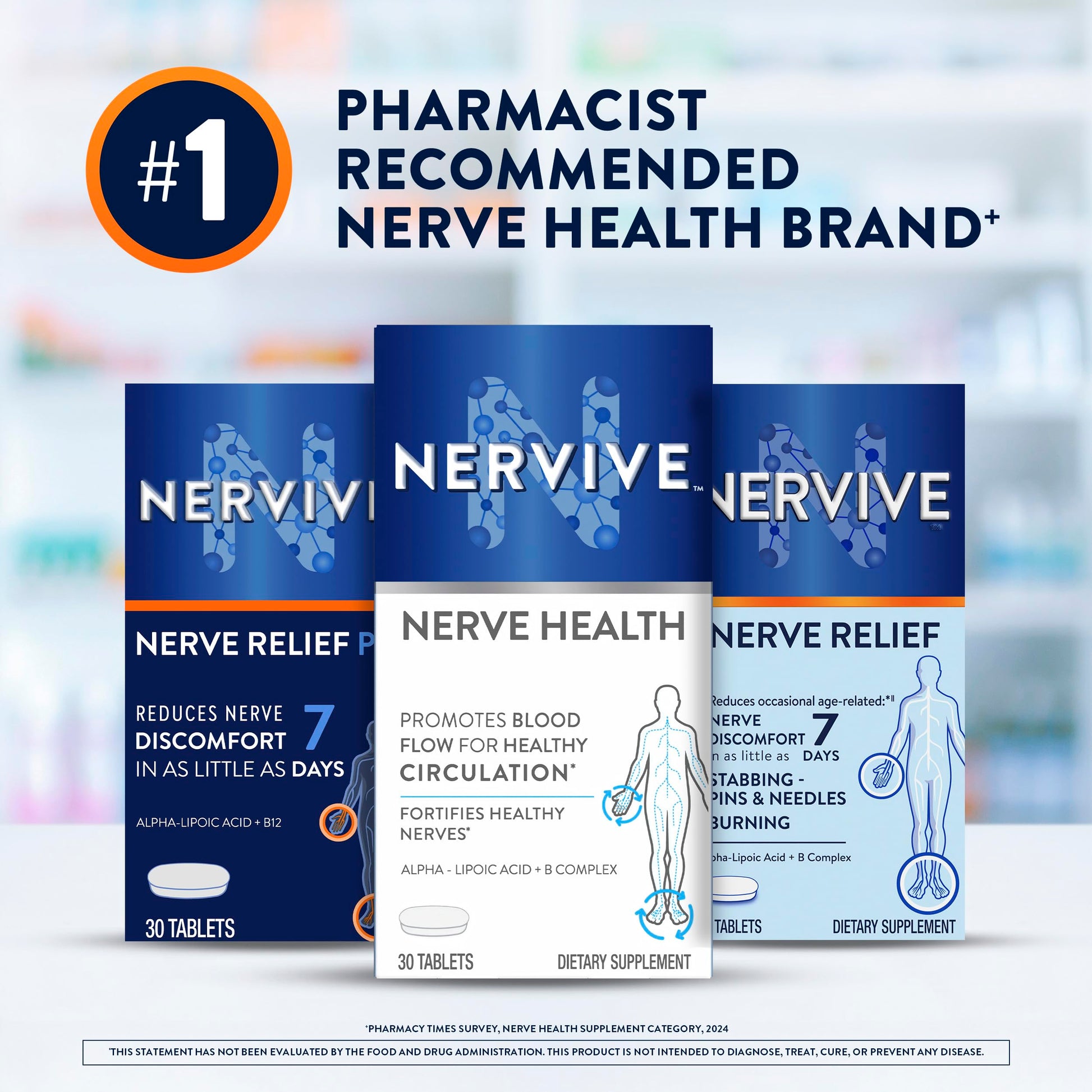 Nervive Nerve Health, Alpha Lipoic Acid, Fortify Nerve Health, Healthy Nerve Function, Healthy Blood Circulation, Supplement, Tablet, 60 Tablets Nervive Au supplements