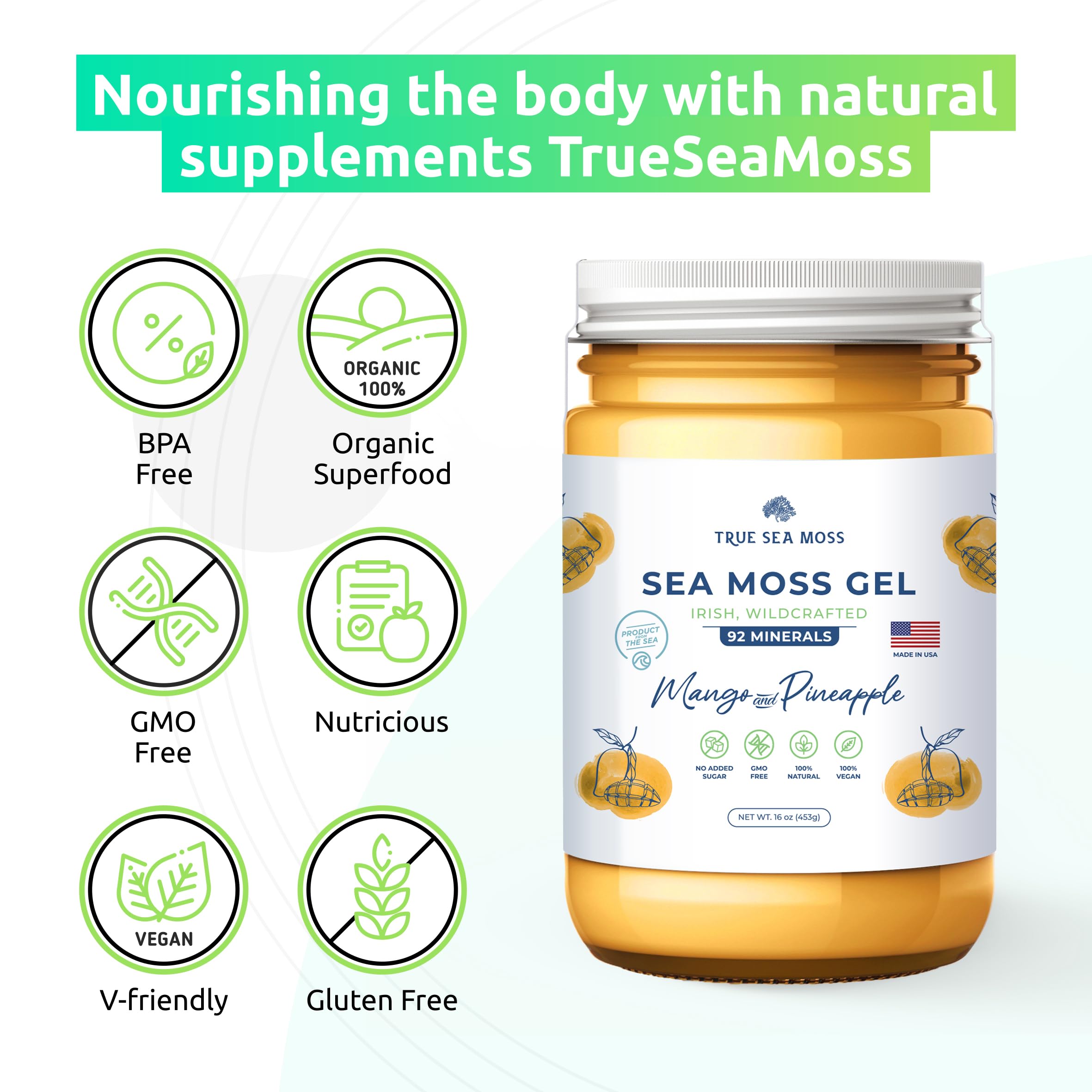 TrueSeaMoss Wildcrafted Irish Sea Moss Gel –7 Flavors- Nutritious Organic Raw TrueSeaMoss Au supplements