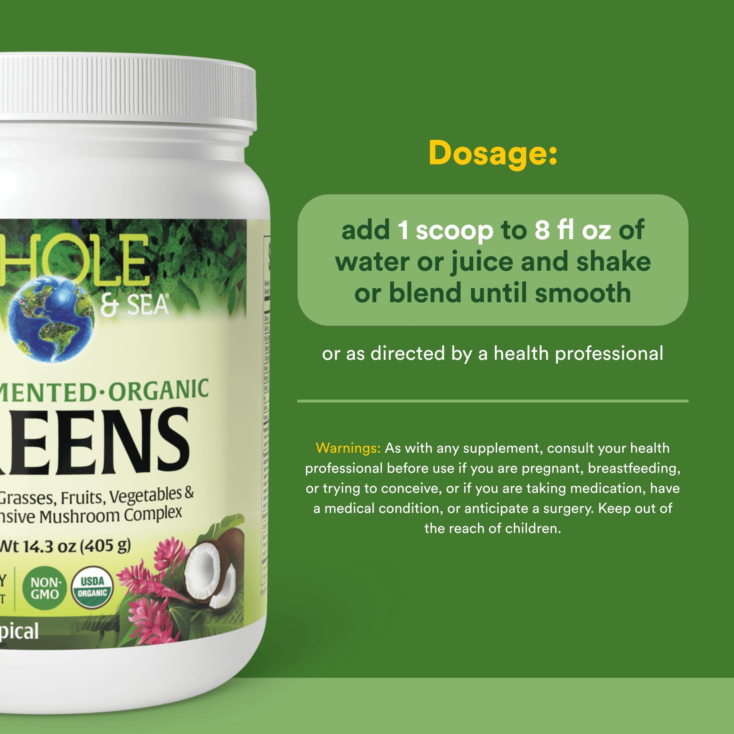 Whole Earth & Sea from Natural Factors, Organic Fermented Greens, Vegan Whole Food Supplement, Tropical, 14.3 Oz Natural Factors Au supplements