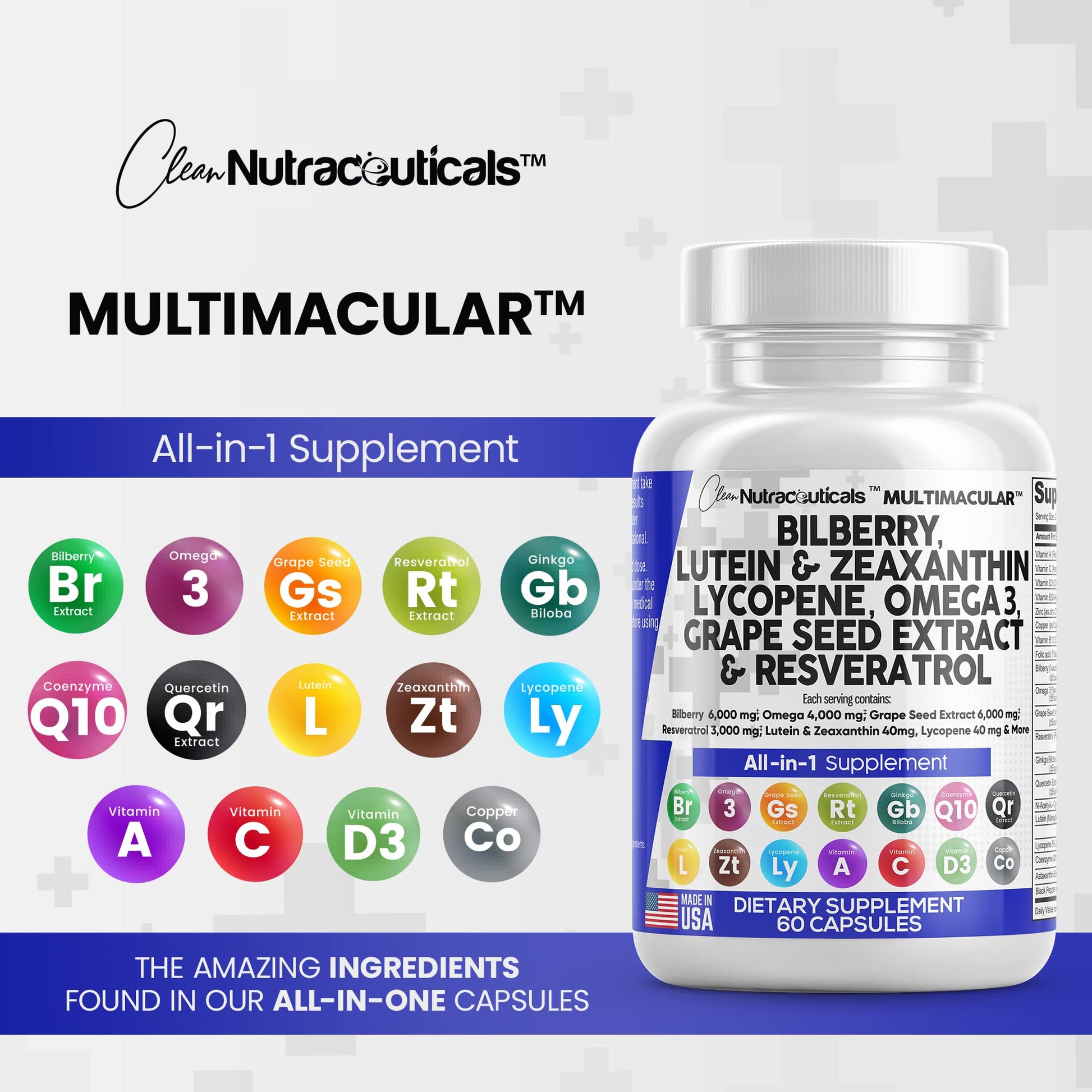 Eye Health Vitamins with Bilberry 6000mg Lutein & Zeaxanthin 40mg Lyco Clean Nutraceuticals Au supplements