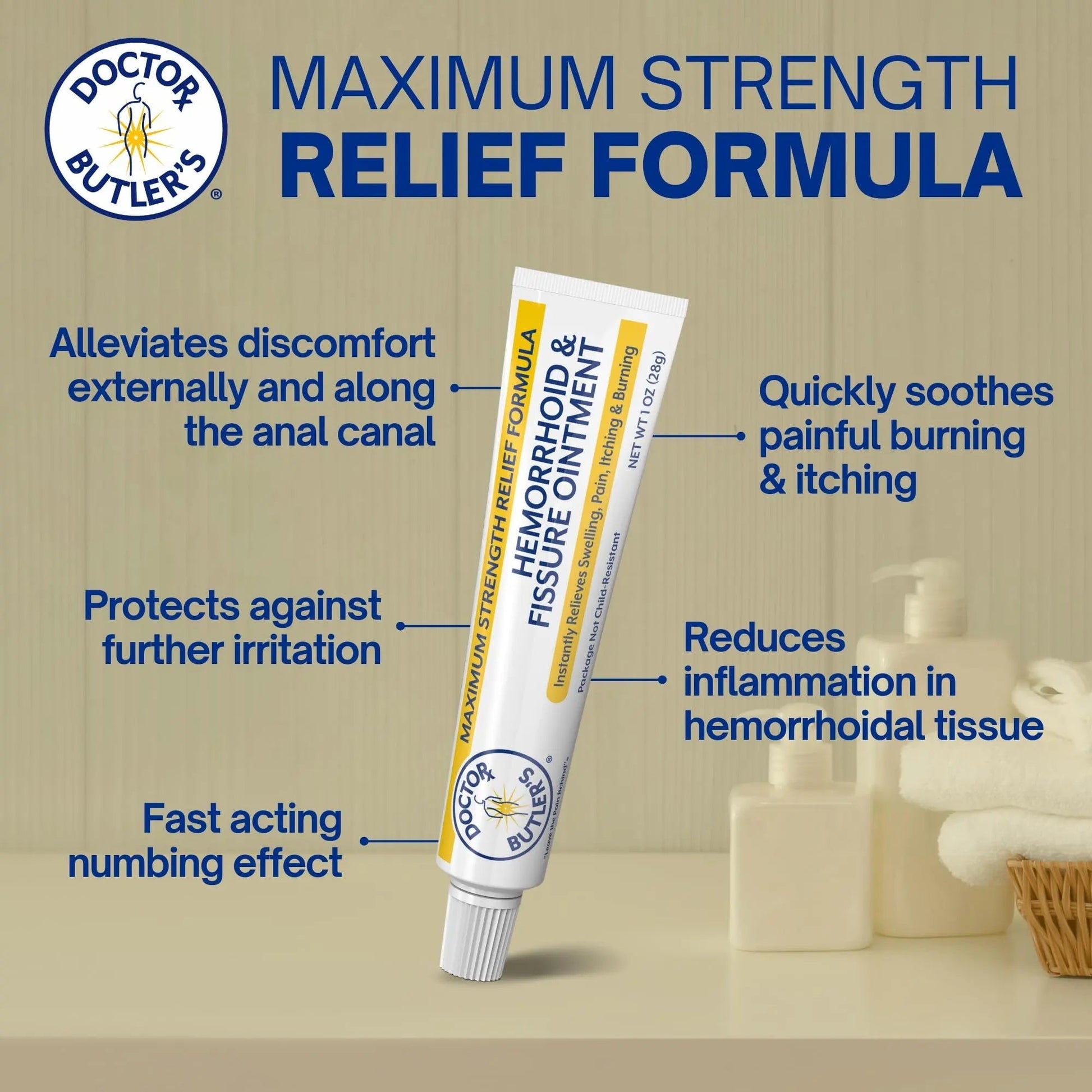 Doctor Butler’s Hemorrhoid & Fissure Ointment – Hemorrhoid Treatment and Hemorrhoid Cream with Lidocaine and Phenylephrine HCI for Fast Acting Relief of Pain, Swelling, Discomfort, and Itching (1 oz.) Doctor Butler's Au supplements