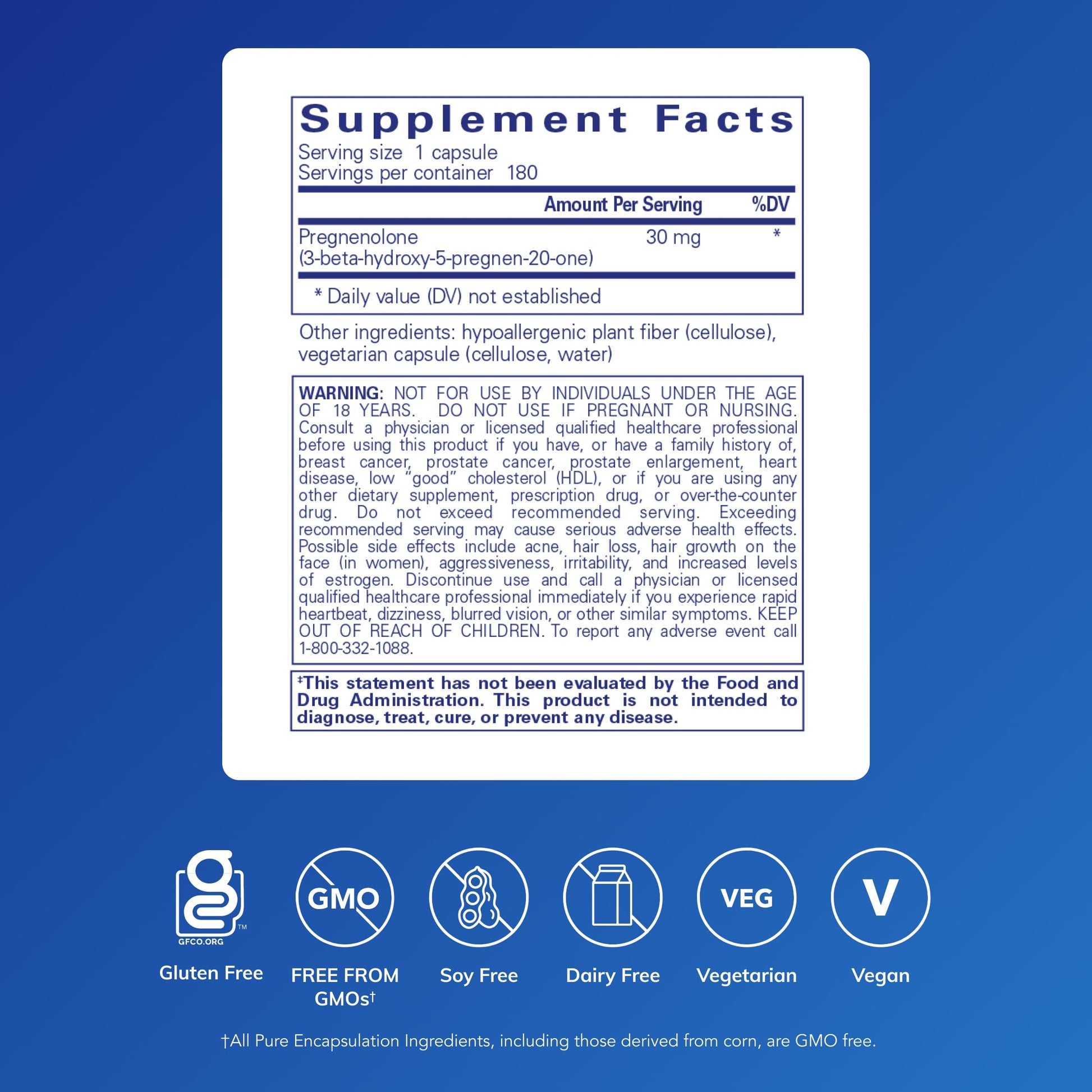 Pure Encapsulations Pregnenolone - 30 mg - Hormone Support - Memory Support & Brain Supplement - Gluten Free & Vegan - 180 Capsules Pure Encapsulations Au supplements