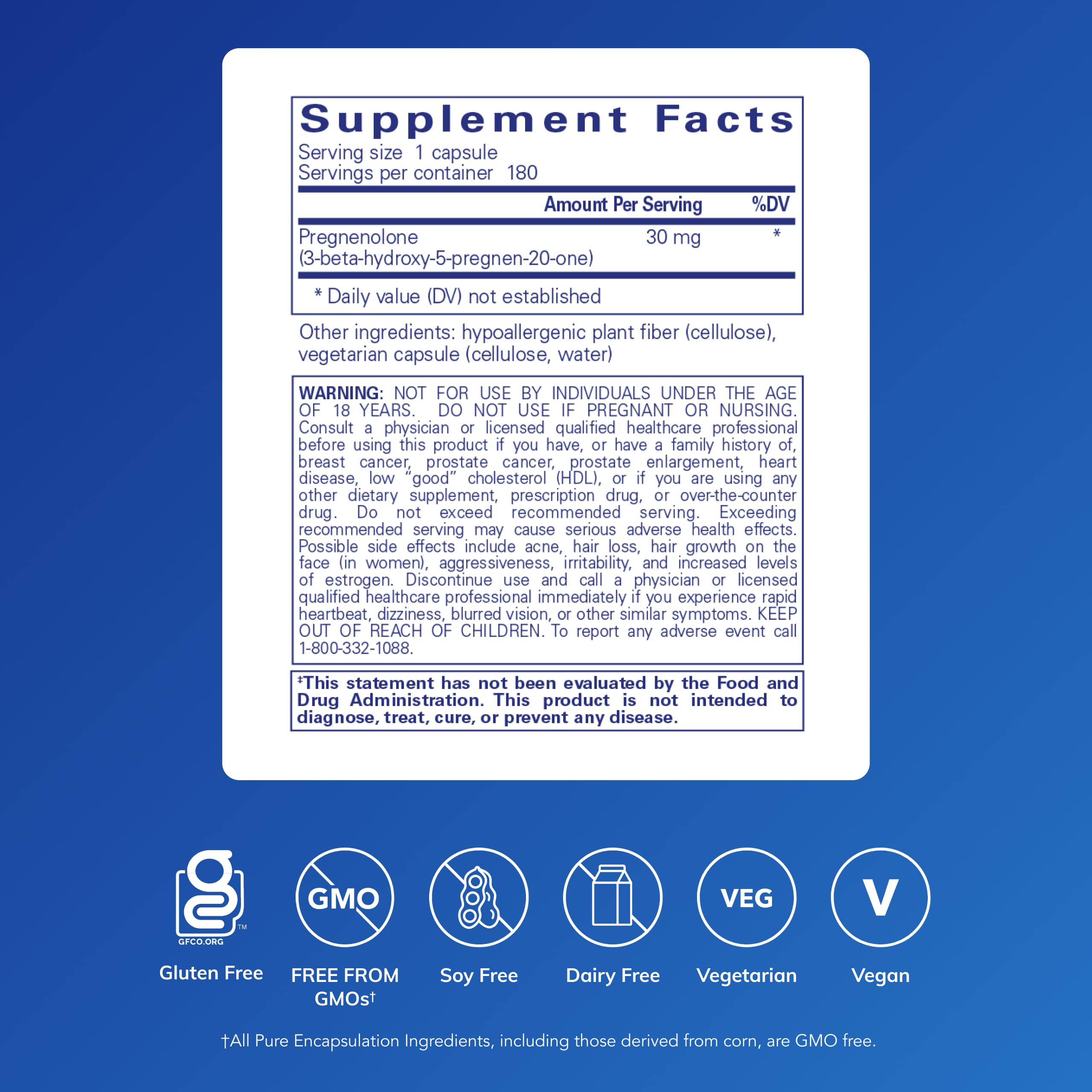 Pure Encapsulations Pregnenolone - 30 mg - Hormone Support - Memory Support & Brain Supplement - Gluten Free & Vegan - 180 Capsules Pure Encapsulations Au supplements