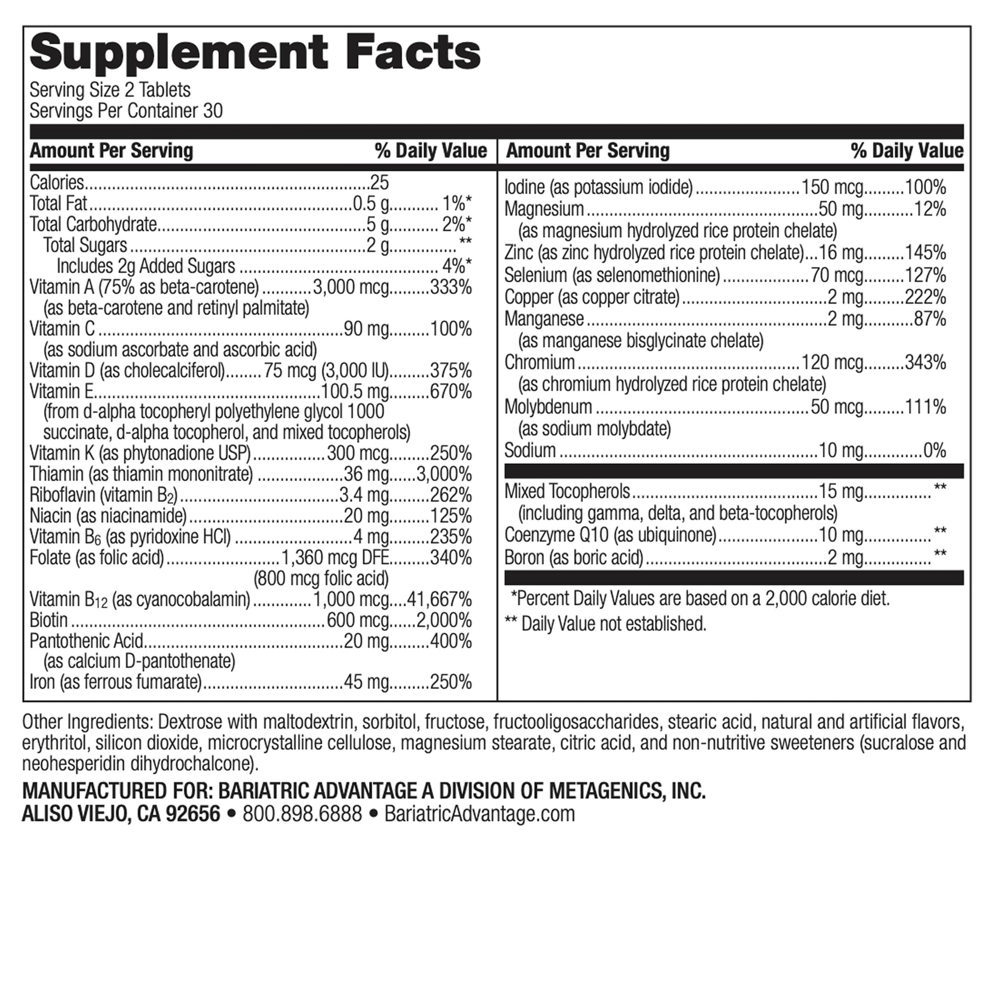 Bariatric Advantage Chewable Advanced Multi EA - High Potency Daily Multivitamin with Iron for Bariatric Surgery Patients - Mixed Fruit Flavor - 60 Count Bariatric Advantage Au supplements
