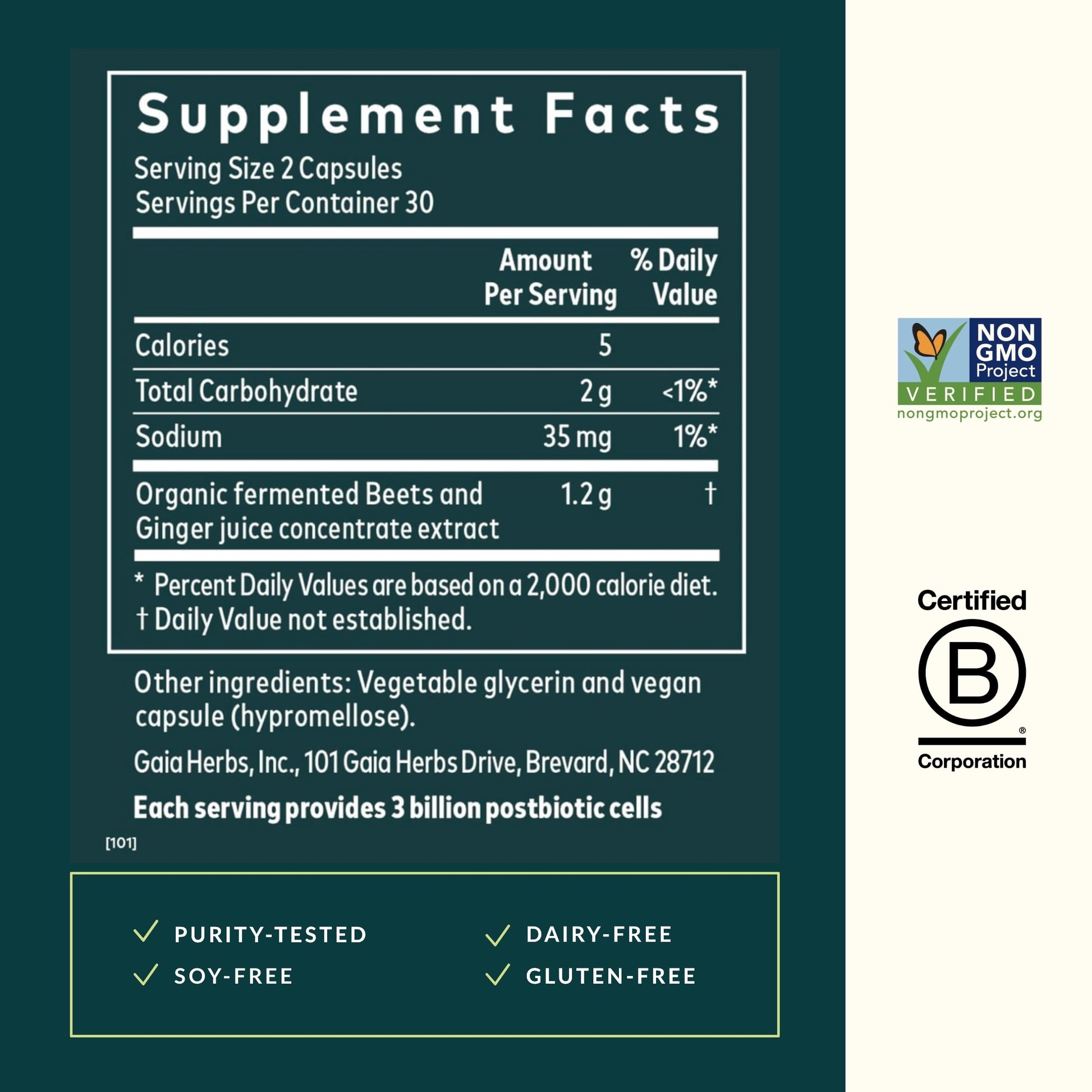 Gaia Herbs Ginger-Beet Postbiotic - Supplement for Gut & Heart Health Support* - Made with Fermented Beets & Ginger - Free from Dairy, Soy & Gluten - 60 Vegan Liquid Phyto-Caps (30 Servings) Gaia Herbs Au supplements