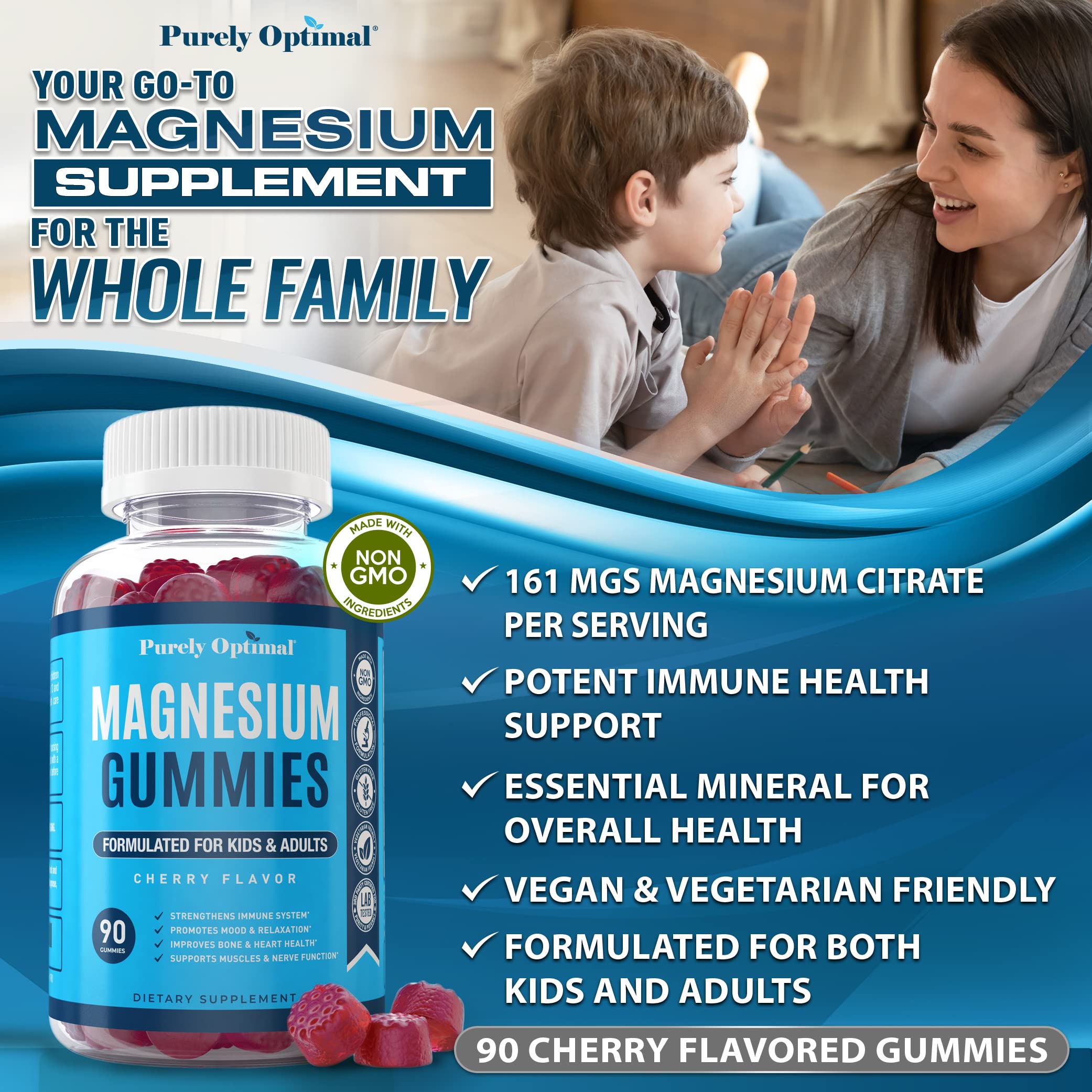 Premium Magnesium Gummies Kids & Adults - Magnesium Citrate for Digestion Support Purely Optimal Au supplements