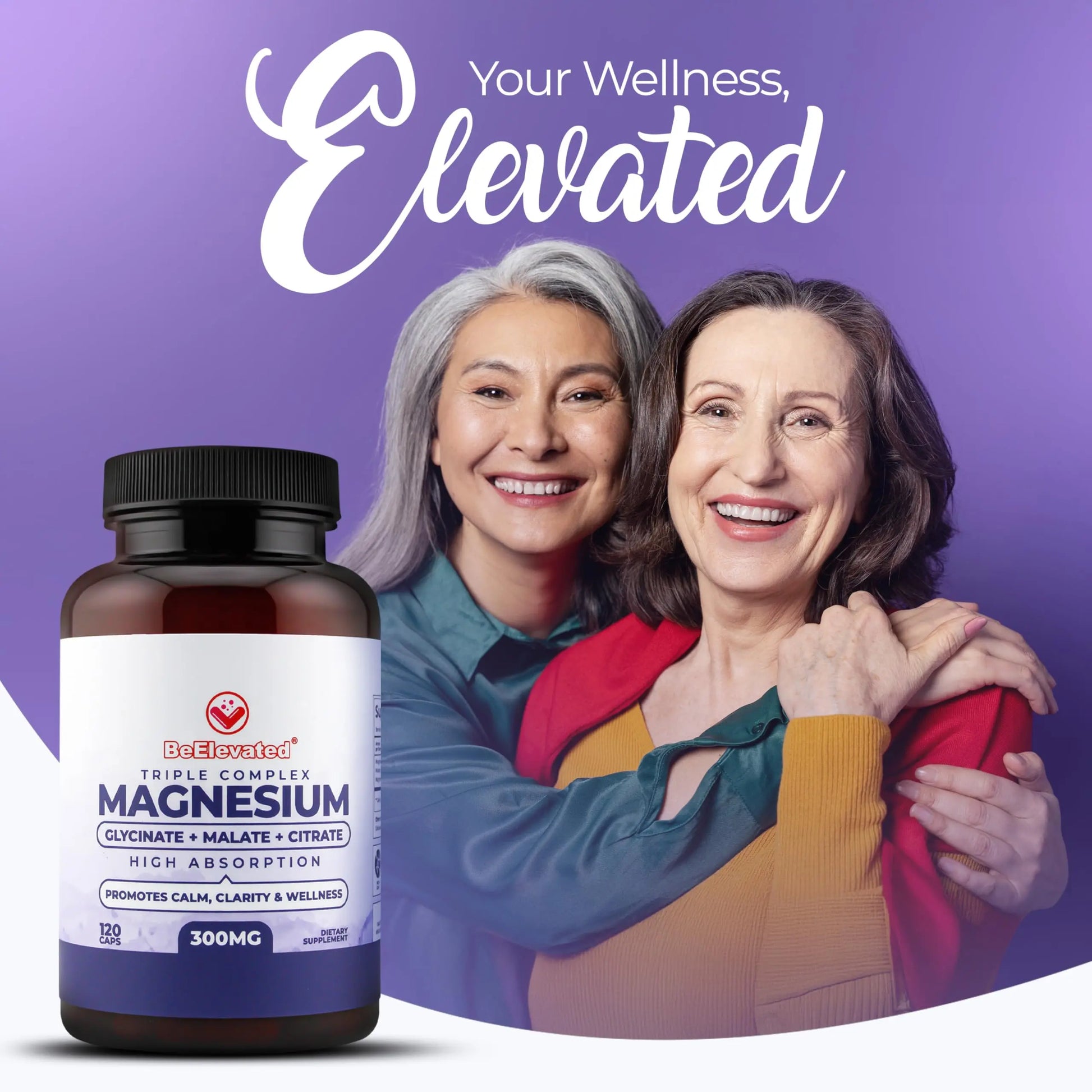 BeElevated High Absorption Triple Magnesium Complex for Sleep, Relaxation & Muscle Support – 300mg of Magnesium Glycinate, Citrate & Malate – Gentle on Stomach – Non-GMO, Vegan – 120 Capsules BeElevated Au supplements