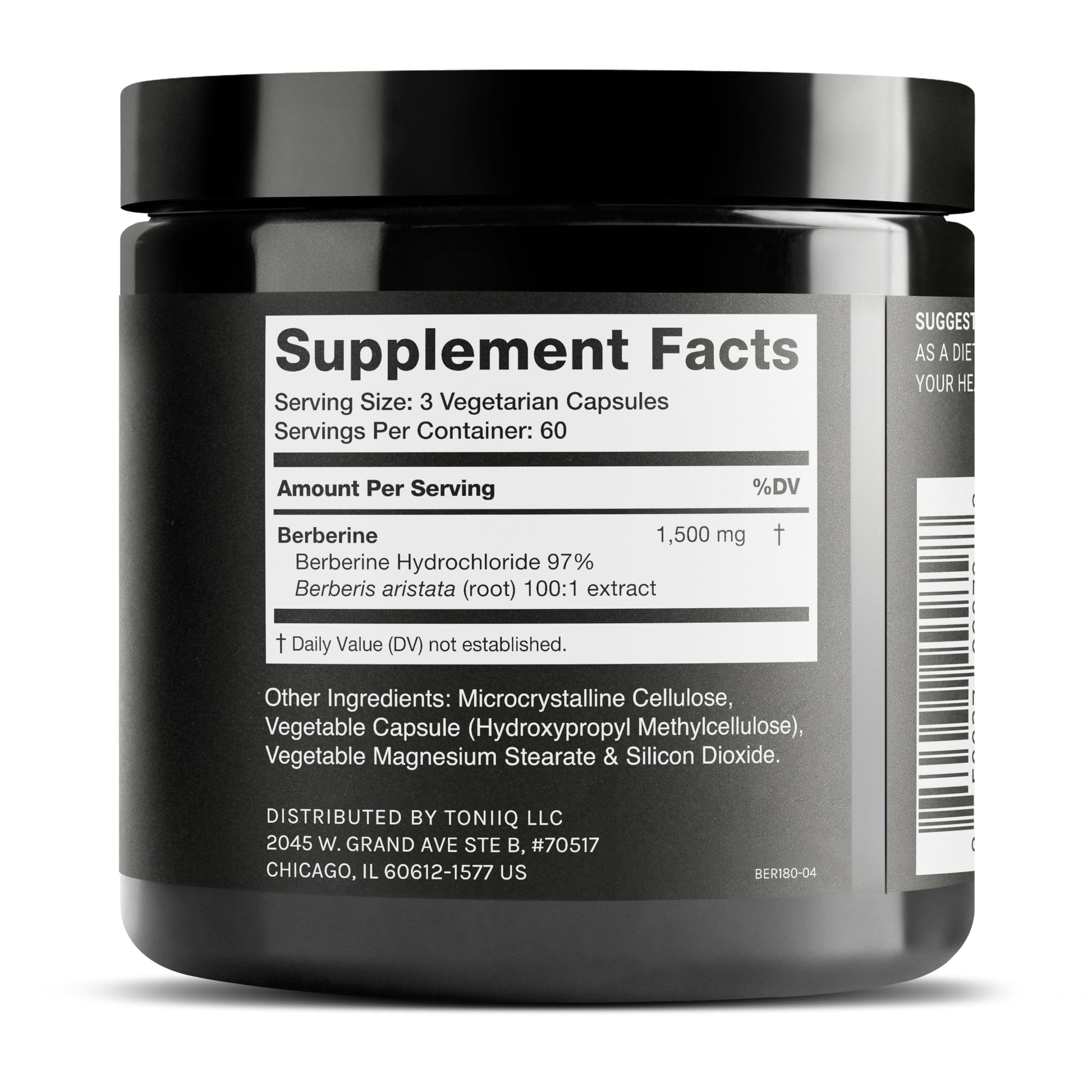 Toniiq Ultra High Strength Berberine HCl from The Himalayas - 100:1 Concentrated Extract - Lab-Tested 97% Berberine HCl - 180 Vegetarian Capsules, 1500 mg per Serving Toniiq Au supplements