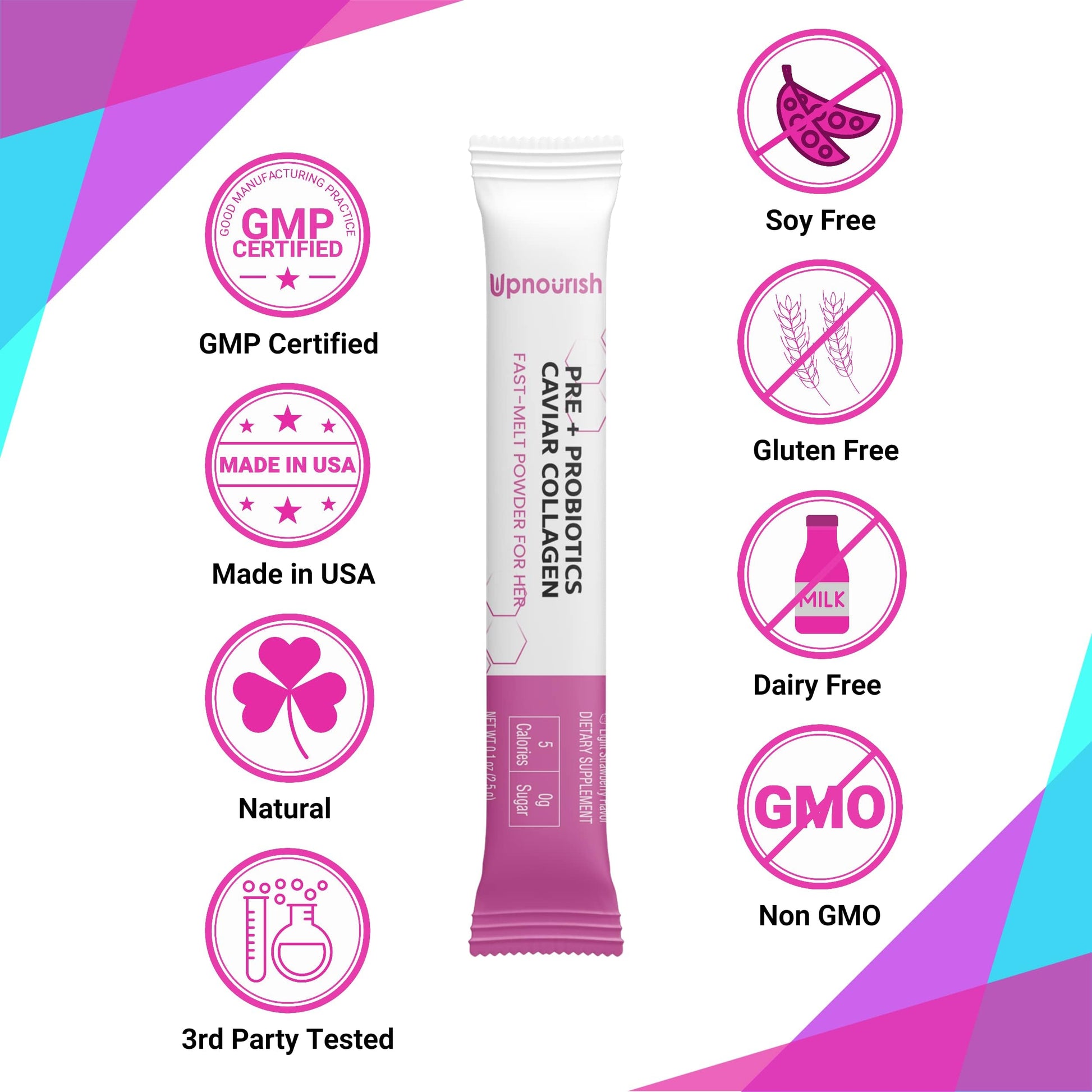 UpNourish Probiotics, Caviar Collagen with Prebiotics for Women's Digestive, Skin Radiance, and Feminine Health with Cranberry Extract & D-Mannose, 30 Fast-melt Packets UpNourish Au supplements
