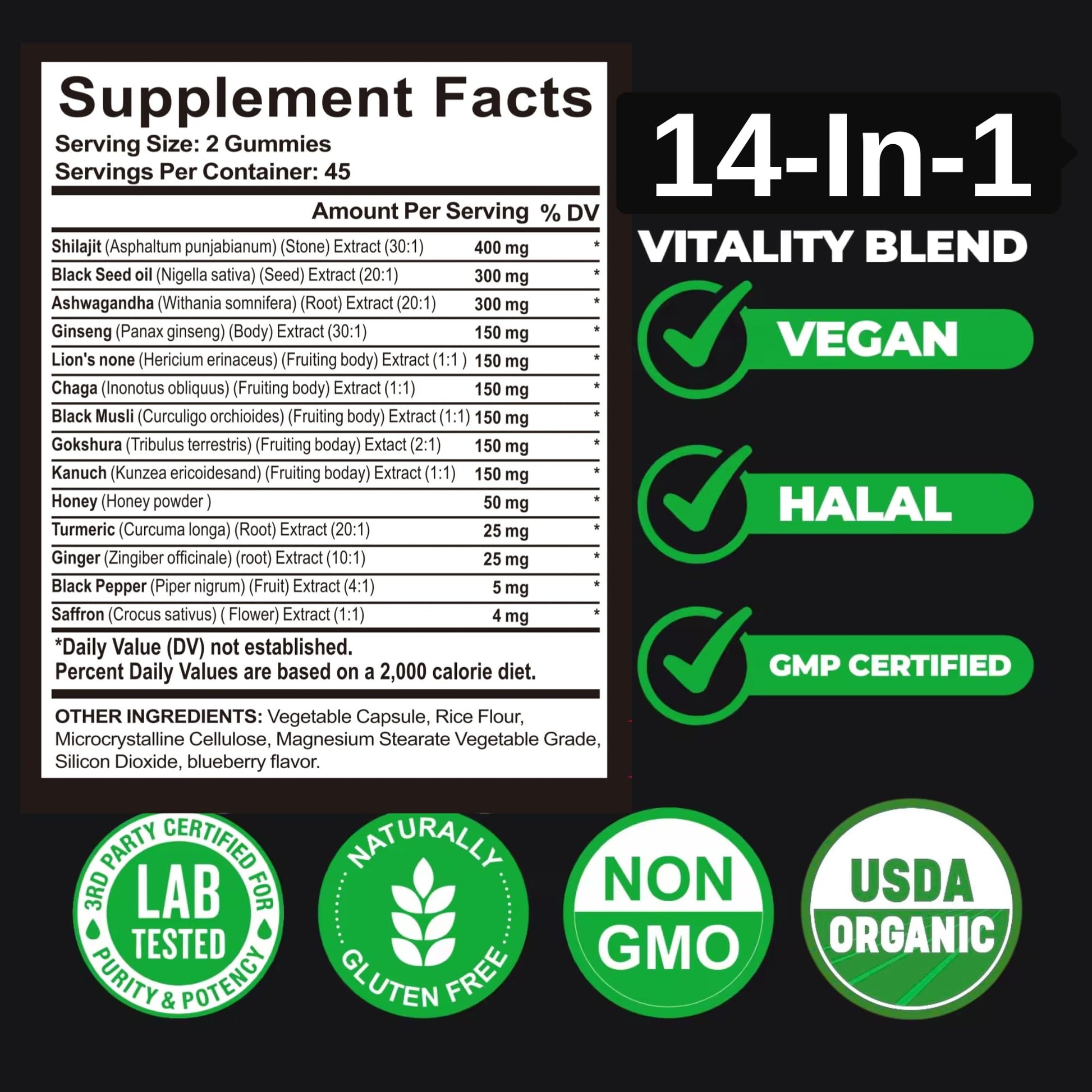 AyBet Organic Himalayan Shilajit Gold Gummies for Men and Women, Black Seed Oil, Ashwagandha, Ginseng, Turmeric, Gokshura, Lion's None, Lab Tested,%75 Fulvic Acid, No Sugar Added, Halal, 90Gummy AyBet Au supplements